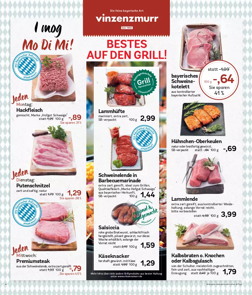 Aktueller Prospekt Aez - Prospekte - von 13.05 bis 18.05.2024 - strona 4 - produkty: barbecue, braten, bratwurst, eis, elle, fleisch, gewürz, grill, grobe bratwurst, gulasch, hackfleisch, hackfleisch gemischt, Hähnchen-Oberkeulen, hofgut, ideal zum grillen, Käse, knacker, kotelett, lamm, Lammlende, marinade, Meister, natur, pute, putenschnitzel, reis, saft, salsiccia, schnitten, schnitzel, schwein, schweine, schweinekotelett, steak, Ti, trolli, wein, weine, wurst, ZTE