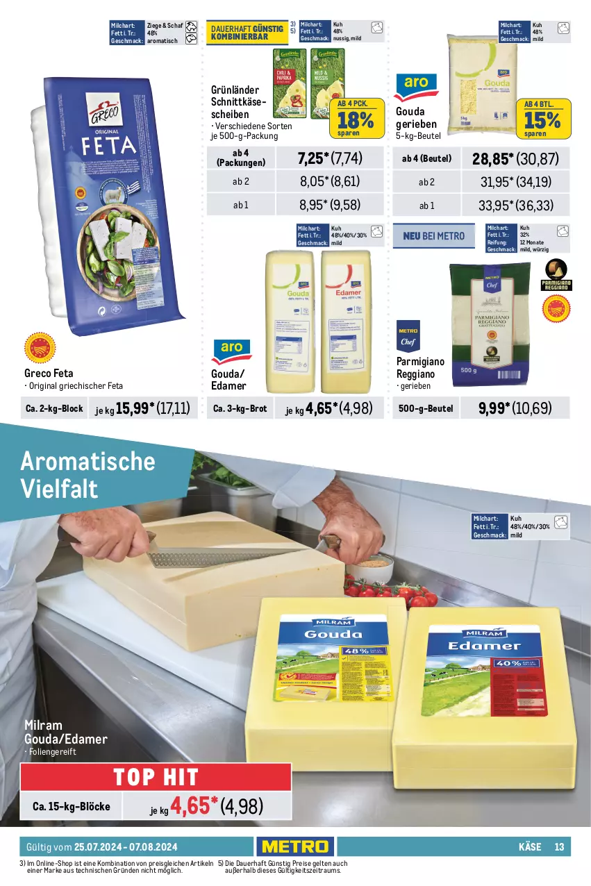 Aktueller Prospekt Metro - GastroJournal - von 25.07 bis 07.08.2024 - strona 13 - produkty: auer, auto, bag-in-box, Becher, beutel, braun, brot, butter, creme, drink, edamer, eier, eis, feinkost, feta, flammkuchen, frischli, gin, gouda, grünländer, hafer, Haferdrink, Käse, käsescheiben, kuchen, lamm, LG, mac, meggle, milch, milram, molkereiprodukte, natur, natura, nuss, parmigiano, parmigiano reggiano, reggiano, reis, sahne, schlagsahne, schnittkäse, schnittkäsescheiben, Ti, tisch