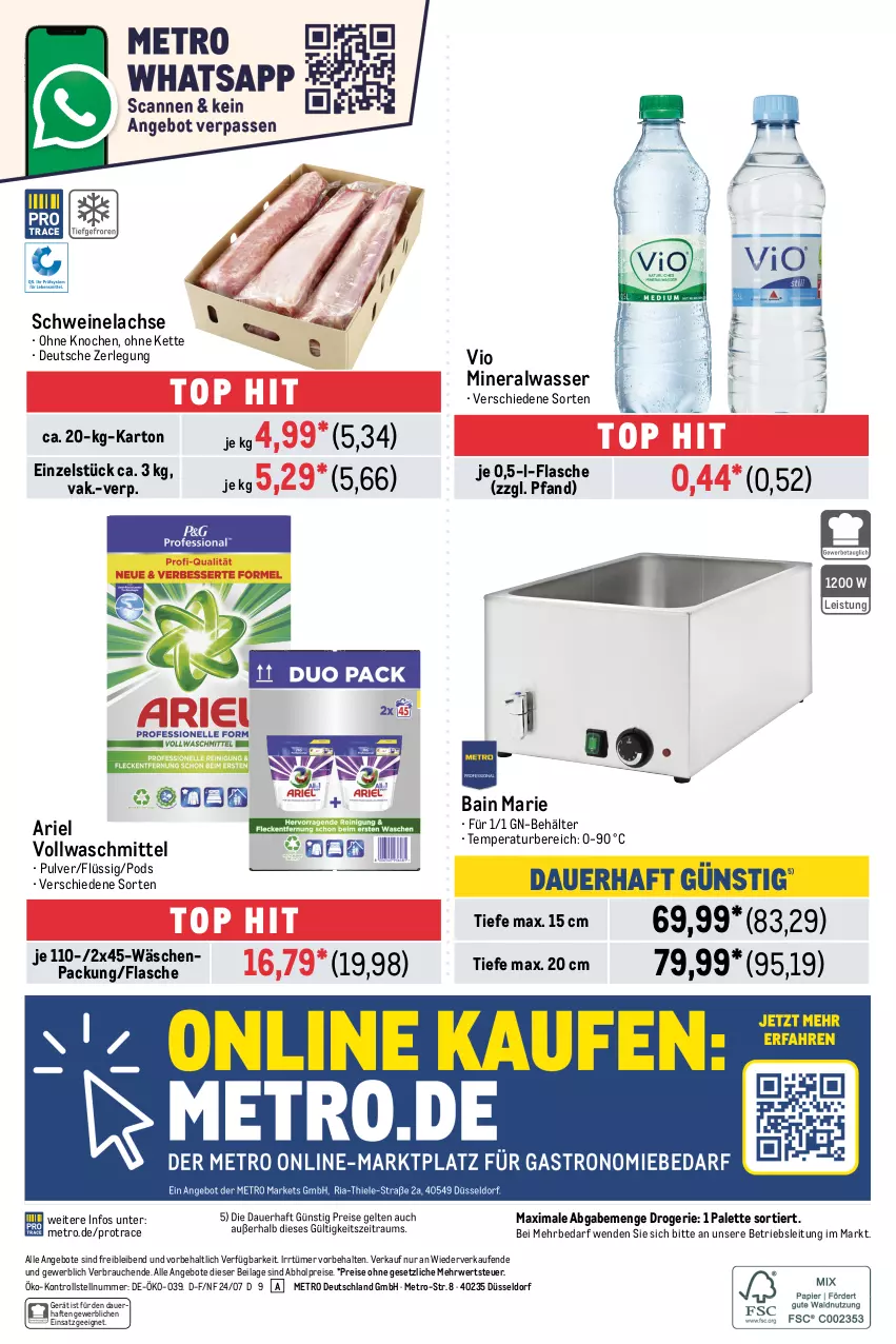 Aktueller Prospekt Metro - GastroJournal - von 25.07 bis 07.08.2024 - strona 38 - produkty: abholpreise, Alwa, angebot, angebote, ariel, auer, Behälter, eis, flasche, ilag, Kette, lachs, Metro, mineralwasser, Palette, Pods, Rauch, reis, rwe, schwein, schweine, Schweinelachs, Ti, vollwaschmittel, waschmittel, wasser, wein, weine