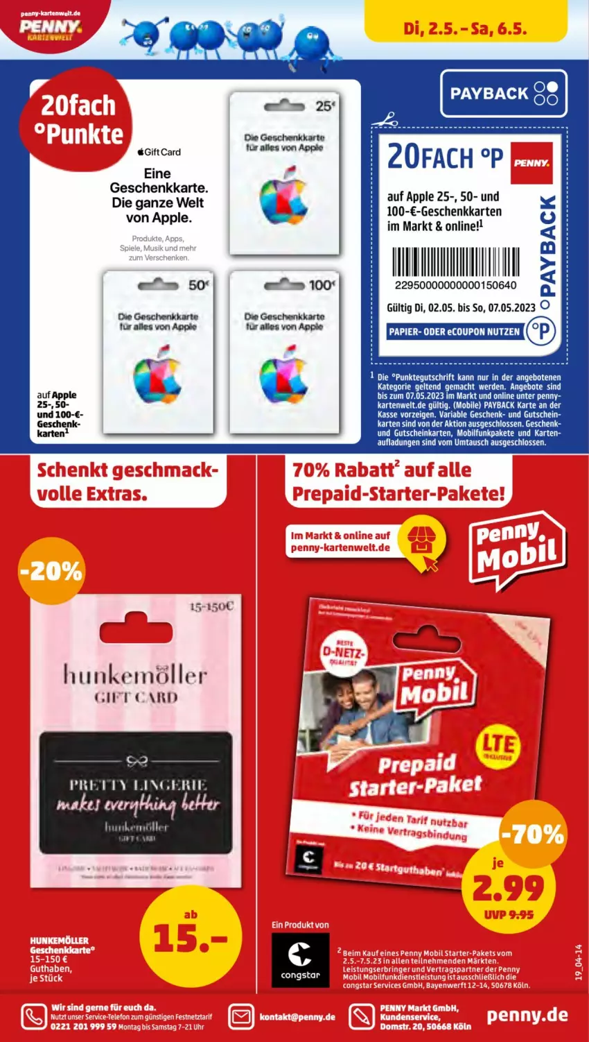 Aktueller Prospekt Penny - Prospekte - von 01.05 bis 06.05.2023 - strona 19 - produkty: Apple, bett, congstar, gutschein, payback, Ria, tee, Ti