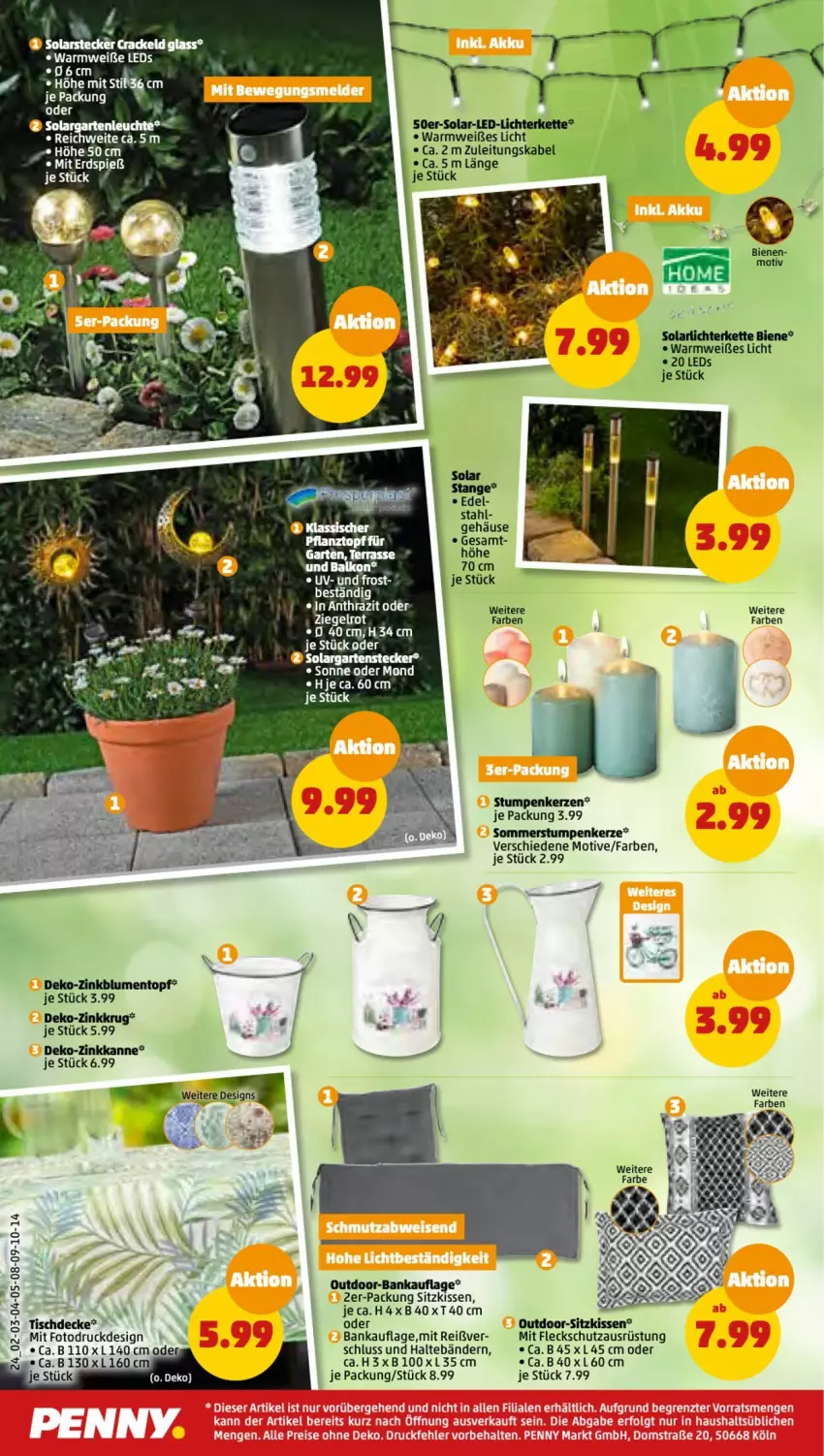 Aktueller Prospekt Penny - Prospekte - von 01.05 bis 06.05.2023 - strona 24 - produkty: Bank, blume, blumen, decke, Garten, kerze, Kette, kissen, led-licht, leds, Leuchte, lichterkette, Mode, Pflanztopf, sitzkissen, Ti, tisch, tischdecke, topf