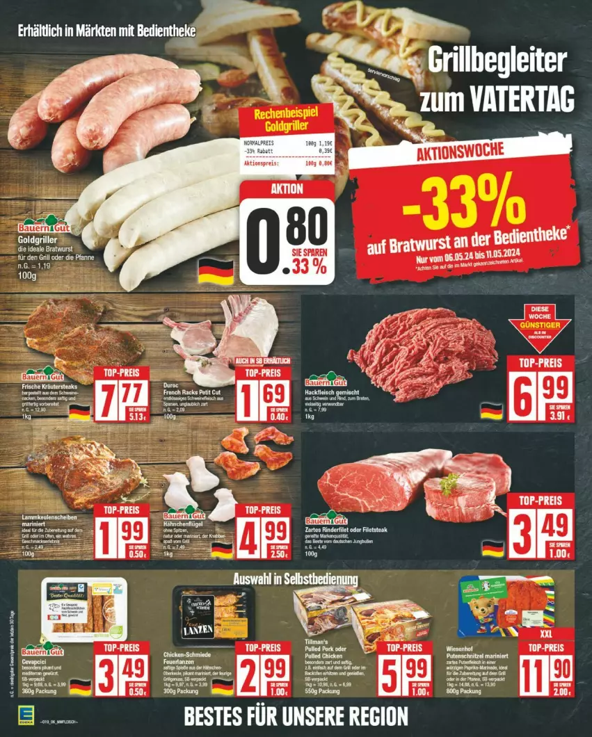 Aktueller Prospekt Edeka - Prospekte - von 06.05 bis 11.05.2024 - strona 6 - produkty: aktionspreis, auer, Bau, Bauer, eis, filet, filets, hähnchenflügel, reis, rind, rinder, rinderfilet, steak, Ti, top-preis