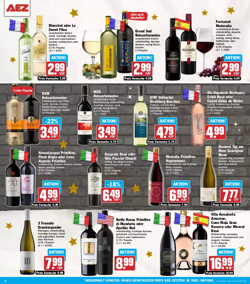 Aktueller Prospekt Aez - Prospekte - von 23.12 bis 28.12.2024 - strona 16 - produkty: ACC, alkohol, amaro, burgunder, chia, chianti, cin, eis, ente, finesse, flasche, freixenet, frucht, früchte, früchten, grand sud, grauburgunder, Pinot, pinot grigio, primitivo, rebsortenweine, reis, Ria, rioja, saft, sauvignon, sauvignon blanc, Ti, wein, weine, ZTE