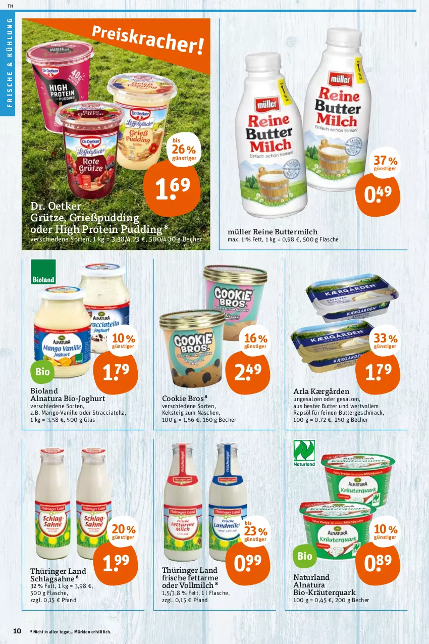 Aktueller Prospekt Tegut - Angebote der Woche - von 28.02 bis 05.03.2022 - strona 10 - produkty: ACC, arla, Becher, bio, bio-joghurt, bioland, butter, buttermilch, cookie, Dr. Oetker, flasche, Grießpudding, grütze, joghur, joghurt, Kærgården, keks, kräuter, mac, mango, milch, Müller, natur, natura, naturland, pudding, quark, rapsöl, reine buttermilch, ring, sahne, salz, schlagsahne, Ti, vanille, vollmilch