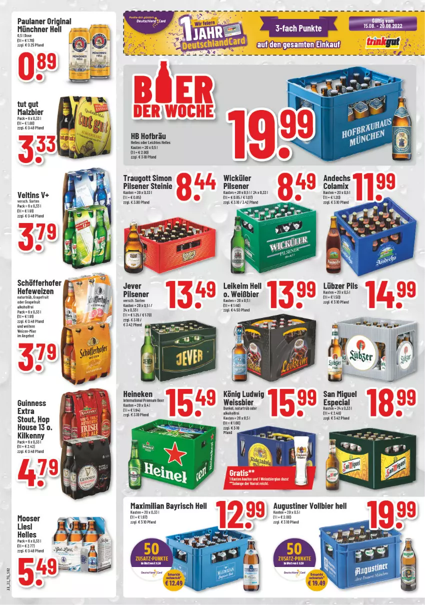 Aktueller Prospekt Trinkgut - von 15.08 bis 20.08.2022 - strona 2 - produkty: alkohol, angebot, bier, cola, eis, elle, gin, grapefruit, Guinness, Hefe, hefeweizen, heineken, jever, Kilkenny, Lübzer, malz, natur, Paula, paulaner, pils, pilsener, schöfferhofer, sim, Ti, veltins, weissbier, WICK