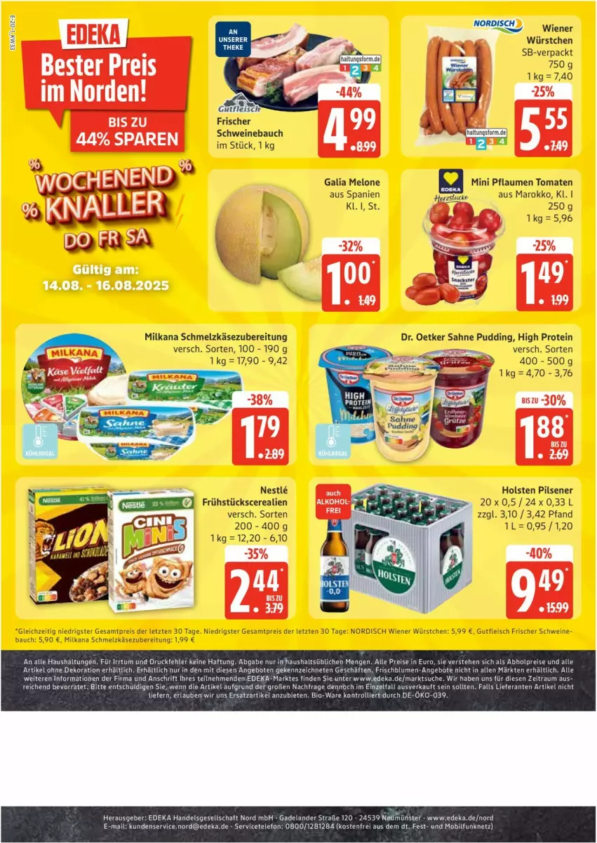 Aktueller Prospekt Edeka - Prospekte - von 11.08 bis 16.08.2025 - strona 20 - produkty: abholpreise, angebot, angebote, Bau, bio, blume, blumen, cerealien, deka, dekoration, Dr. Oetker, eis, Elan, fleisch, gutfleisch, holsten, holsten pilsener, Käse, melone, milka, milkana, pflaume, pflaumen, pils, pilsener, pudding, reis, sahne, Schmelzkäse, schmelzkäsezubereitung, schwein, schweine, Schweinebauch, telefon, Ti, tomate, tomaten, trolli, wein, weine, wiener, wiener würstchen, würstchen, ZTE
