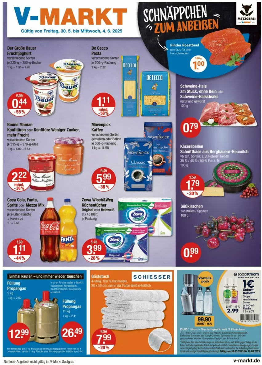 Aktueller Prospekt Vmarkt - Prospekte - von 30.05 bis 04.06.2025 - strona 1 - produkty: angebot, angebote, Becher, bohne, bonne maman, cola, elle, fanta, flasche, frucht, fruchtjoghurt, gästetuch, gin, joghur, joghurt, kaffee, konfitüre, konfitüren, küche, Küchen, küchentücher, LG, mam, Mezzo Mix, mövenpick, mövenpick kaffee, sprite, Sprudel, spülmaschinen, Ti, tuc, tücher, wasser, zewa, zucker