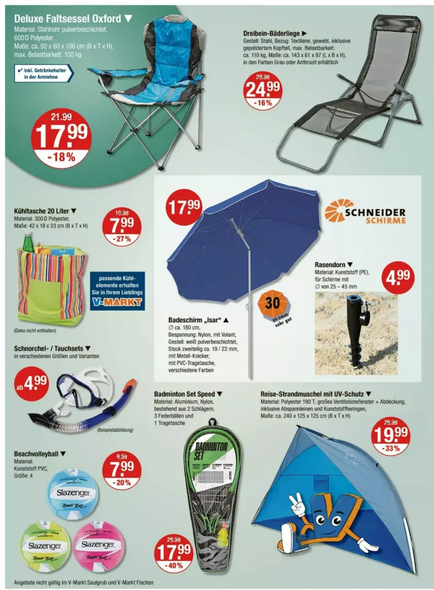 Aktueller Prospekt Vmarkt - Prospekte - von 30.05 bis 04.06.2025 - strona 18 - produkty: angebot, angebote, Bad, beispielabbildung, eis, ente, fenster, fisch, fische, getränk, getränke, getränkehalter, hering, kühltasche, leine, LG, Liege, mint, rasen, reis, Ria, ring, schirme, sessel, spee, Tasche, Ti, tragetasche, uv-schutz