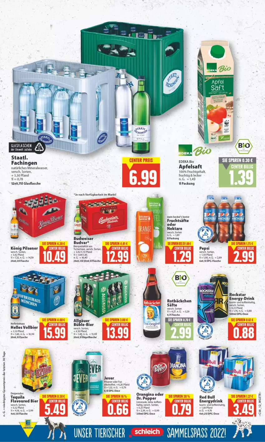 Aktueller Prospekt E Center - Angebote der Woche - von 19.09 bis 24.09.2022 - strona 11 - produkty: alkohol, Alwa, apfel, apfelsaft, bier, bio, budweiser, bügel, bügelflasche, deka, desperados, drink, edeka bio, eis, elle, flasche, frucht, fruchtsäfte, gin, glasflasche, jever, jever pilsener, könig pilsener, LG, limo, limonade, mineralwasser, natürliches mineralwasser, Nektar, orangina, pepsi, pils, pilsener, red bull, reis, Rockstar, saft, säfte, sim, Staatl. Fachingen, tequila, Ti, wasser, ZTE