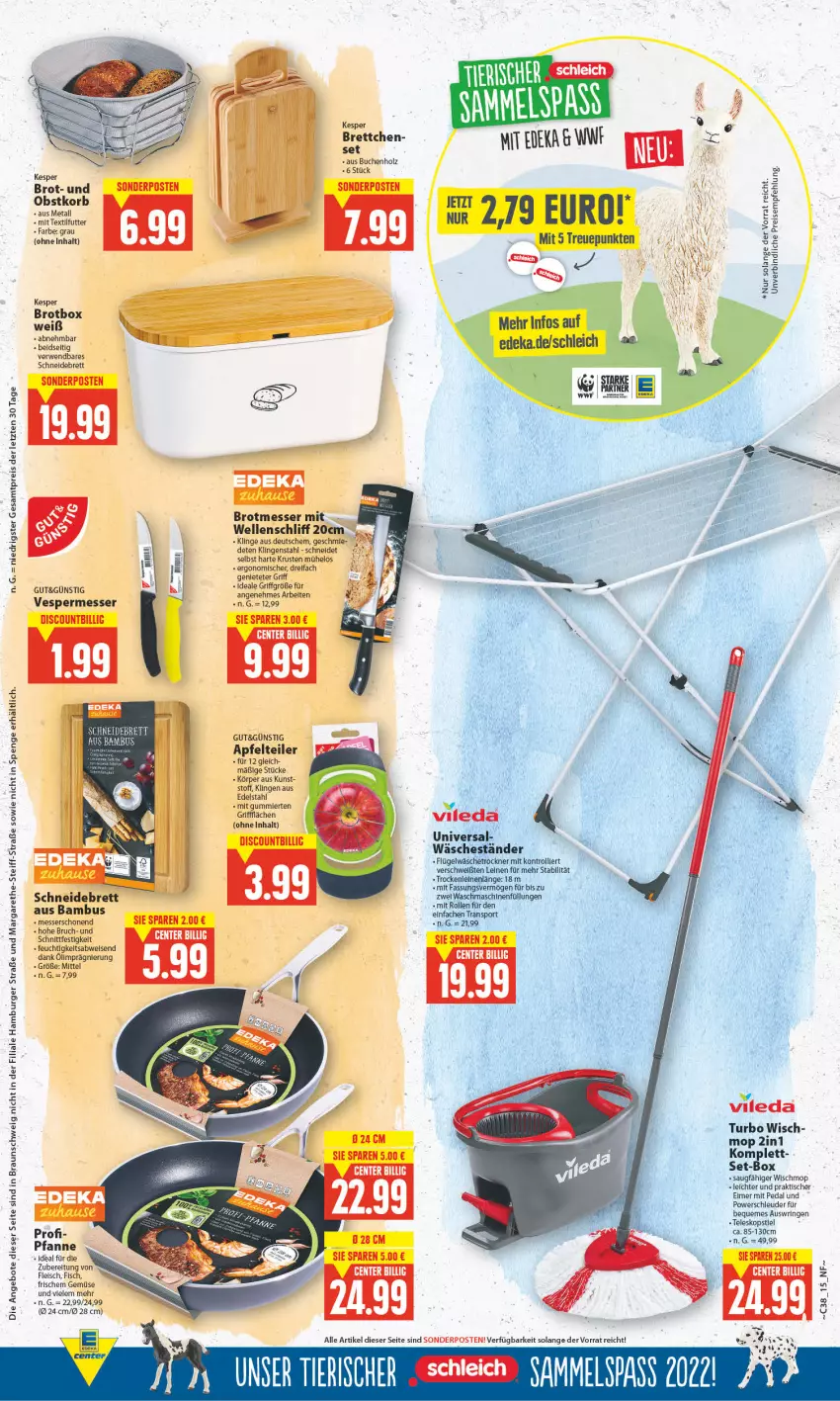 Aktueller Prospekt E Center - Angebote der Woche - von 19.09 bis 24.09.2022 - strona 15 - produkty: angebot, angebote, apfel, bambus, braun, brot, burger, deka, discount, edelstahl, eimer, eis, elle, fisch, fleisch, hamburger, kesper, leine, LG, messer, pfanne, reis, ring, rwe, Schleich, schneidebrett, sonderposten, Teleskop, Ti, tisch, Trockner, trolli, wäschetrockner, waschmaschine, waschmaschinen, Wels, ZTE