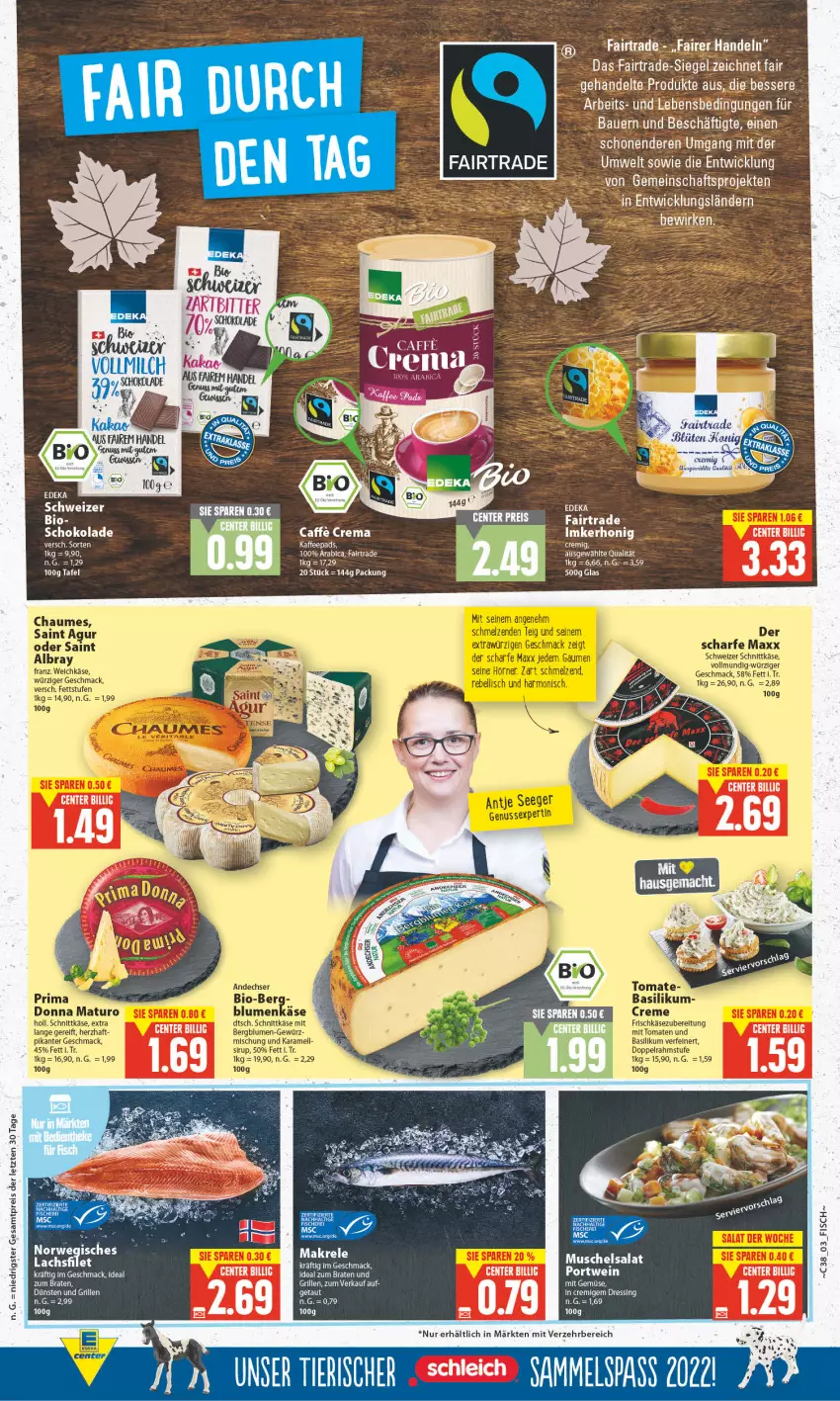 Aktueller Prospekt E Center - Angebote der Woche - von 19.09 bis 24.09.2022 - strona 3 - produkty: albray, basilikum, bio, blume, blumen, braten, caffe, chaumes, creme, doppelrahmstufe, dressing, eis, filet, fisch, frischkäse, frischkäsezubereitung, gewürz, grill, ideal zum braten, kaffee, kaffeepads, karamell, Käse, lachs, lachsfilet, mac, Makrele, mit gemüse, nuss, Portwein, rebell, reis, rel, rwe, Saint Agur, salat, schnittkäse, schoko, schokolade, sirup, Ti, tomate, tomaten, weichkäse, wein, ZTE