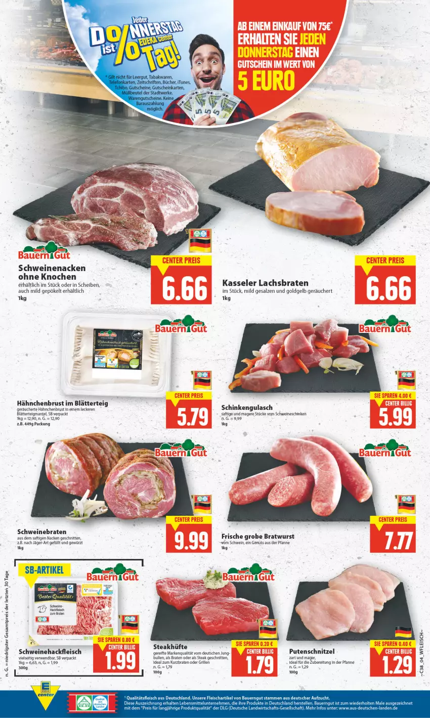 Aktueller Prospekt E Center - Angebote der Woche - von 19.09 bis 24.09.2022 - strona 4 - produkty: auer, Bau, Bauer, bauerngut, blätterteig, braten, bratwurst, eis, elle, fleisch, gewürz, grill, grobe bratwurst, gulasch, hackfleisch, hähnchenbrust, kasseler, lachs, Lachsbraten, lebensmittel, LG, Mantel, nuss, pfanne, pute, reis, rwe, saft, salz, schinken, schnitten, schwein, schweine, schweinebraten, Schweinehackfleisch, schweinenacken, steak, steakhüfte, Ti, wein, weine, wurst, ZTE