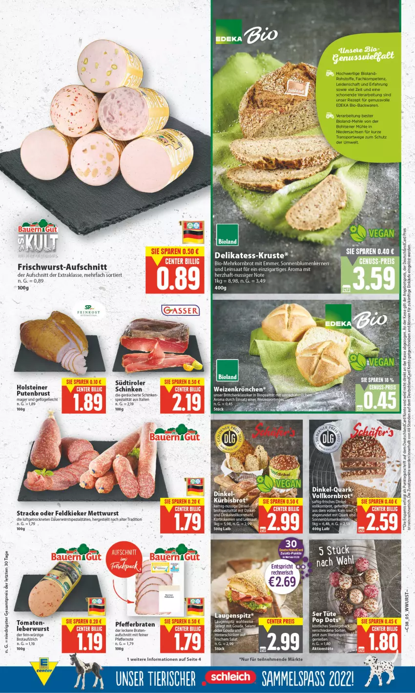 Aktueller Prospekt E Center - Angebote der Woche - von 19.09 bis 24.09.2022 - strona 5 - produkty: angebot, angebotspreis, auer, aufschnitt, aufstrich, backwaren, bio, Bio-Backwaren, bioland, blume, blumen, braten, brot, brotaufstrich, brötchen, deka, deutschlandcard, Dinkelvollkornmehl, edeka bio, eis, elle, erde, frischwurst-aufschnitt, Geflügel, gouda, holsteiner, korn, Kornbrot, leberwurst, LG, mehl, Mett, mettwurst, mit gouda, nuss, pfeffer, pute, putenbrust, quark, reis, rezept, sac, saft, salami, schinken, sonnenblume, sonnenblumen, Sonnenblumenkerne, sonnenblumenkernen, Sport, steiner, südtiroler, Ti, tomate, Tüte, vollkornbrot, wurst, Yo, ZTE