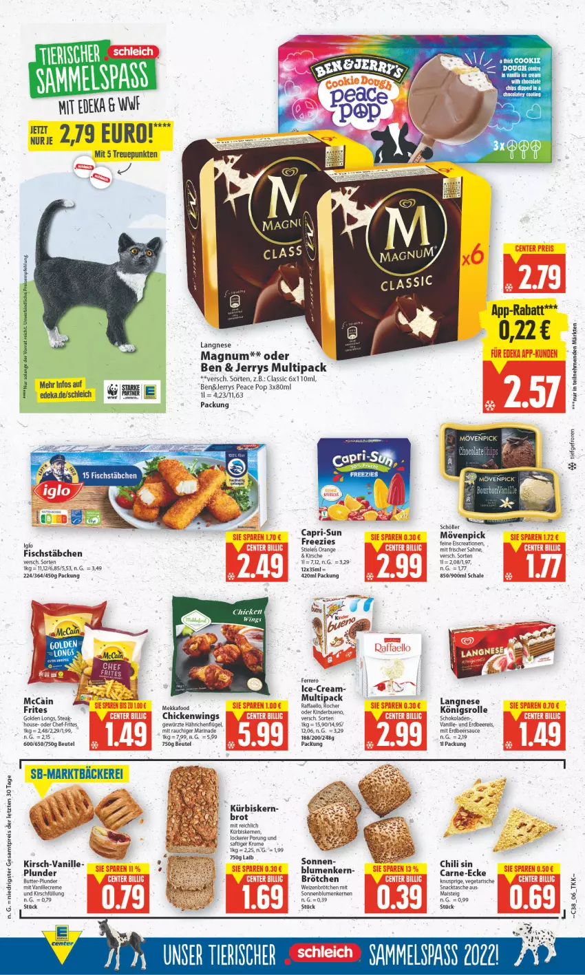 Aktueller Prospekt E Center - Angebote der Woche - von 19.09 bis 24.09.2022 - strona 6 - produkty: beere, beutel, blume, blumen, brot, brötchen, butter, Cap, capri-sun, chili, cookie, creme, deka, eis, erdbeere, gewürz, hähnchenflügel, iglo, Kinder, kirsch, kirsche, Kürbis, kürbiskerne, langnese, magnum, mais, marinade, mccain, mövenpick, orange, Plunder, Rauch, reis, rum, saft, sahne, sauce, Schal, Schale, Schleich, schoko, schokolade, schokoladen, Schöller, snack, sonnenblume, sonnenblumen, Sonnenblumenkerne, sonnenblumenkernen, steak, stieleis, Tasche, Ti, vanille, Vegeta, weizenbrötchen, ZTE