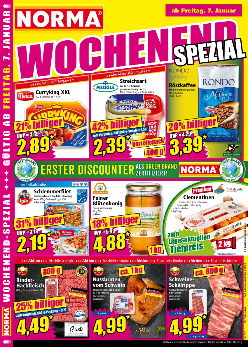 Aktueller Prospekt Norma - Norma - von 03.01 bis 10.01.2021 - strona 16 - produkty: à la bordelaise, Blüte, blütenhonig, bordelaise, braten, butter, clementinen, curry, eis, filet, fleisch, grill, hackfleisch, honig, kaffee, kühlregal, lebensmittel, natur, nuss, rapsöl, regal, reis, rind, rinder, rinderhackfleisch, röstkaffee, sac, saft, salz, Schal, Schale, schlemmerfilet, schwein, schweine, Streichzart, Ti, tiefpreis, wein, weine