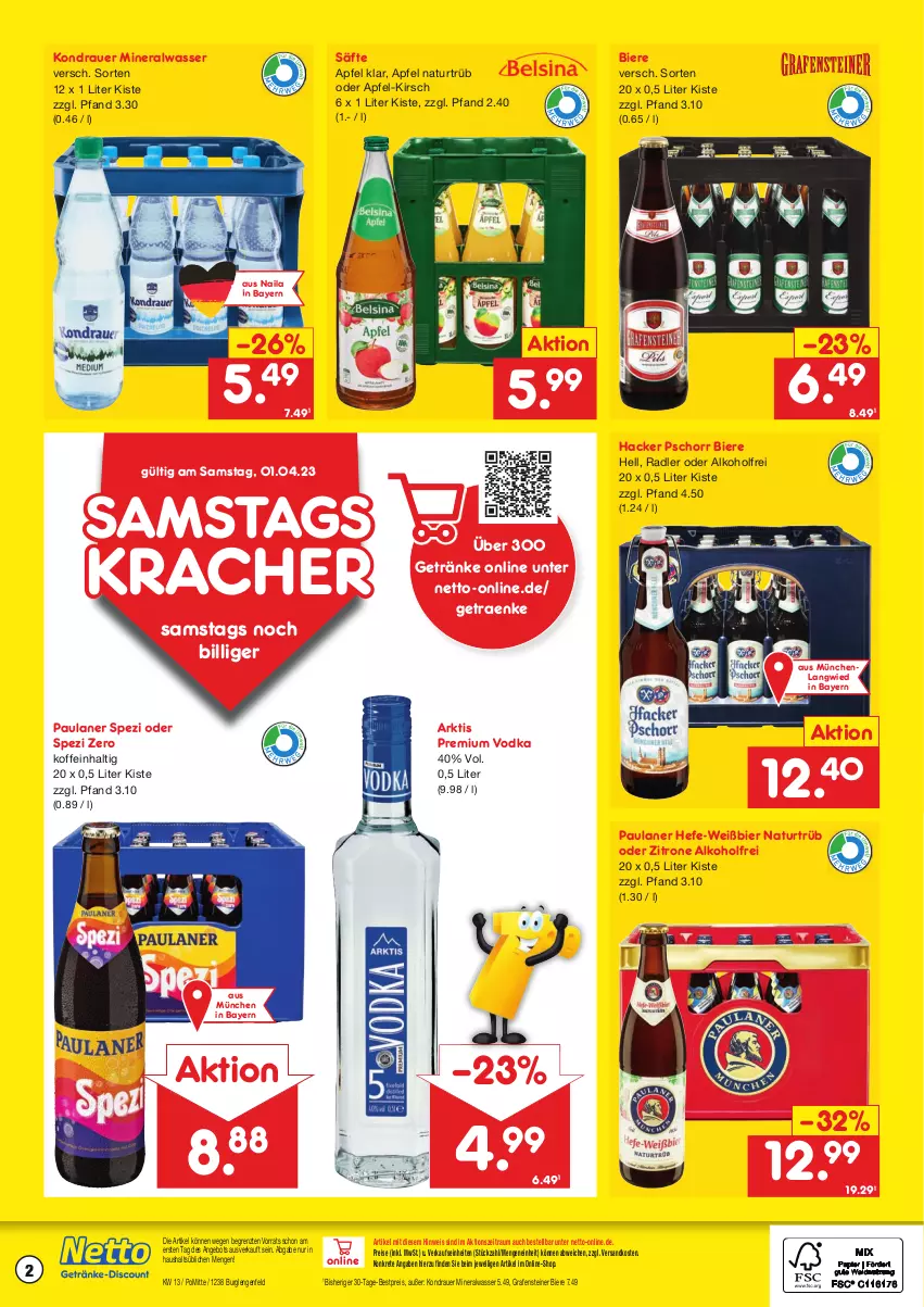 Aktueller Prospekt Netto Marken-Discount - Getränkemarkt in deiner Nähe - von 15.03.2021 bis 01.04.2023 - strona 2 - produkty: alkohol, Alwa, angebot, apfel, auer, bestpreis, bier, Biere, eis, getränk, getränke, hacker pschorr, Hefe, kirsch, kracher, mineralwasser, natur, ndk, Paula, paulaner, premium vodka, radler, reis, säfte, Spezi, steiner, Ti, vodka, wasser, zitrone, ZTE