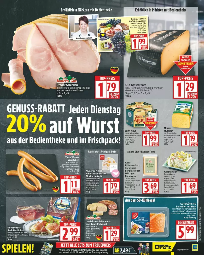 Aktueller Prospekt Edeka - Prospekte - von 11.08 bis 16.08.2025 - strona 5 - produkty: auer, Bau, Bauer, Bergkäse, doppelrahmstufe, eis, hartkäse, HP, Käse, leberwurst, mac, nuss, Old Amsterdam, paprika, reis, Rotwurst, schinken, schnittlauch, Spezi, Ti, top-preis, wiener, wurst, ZTE