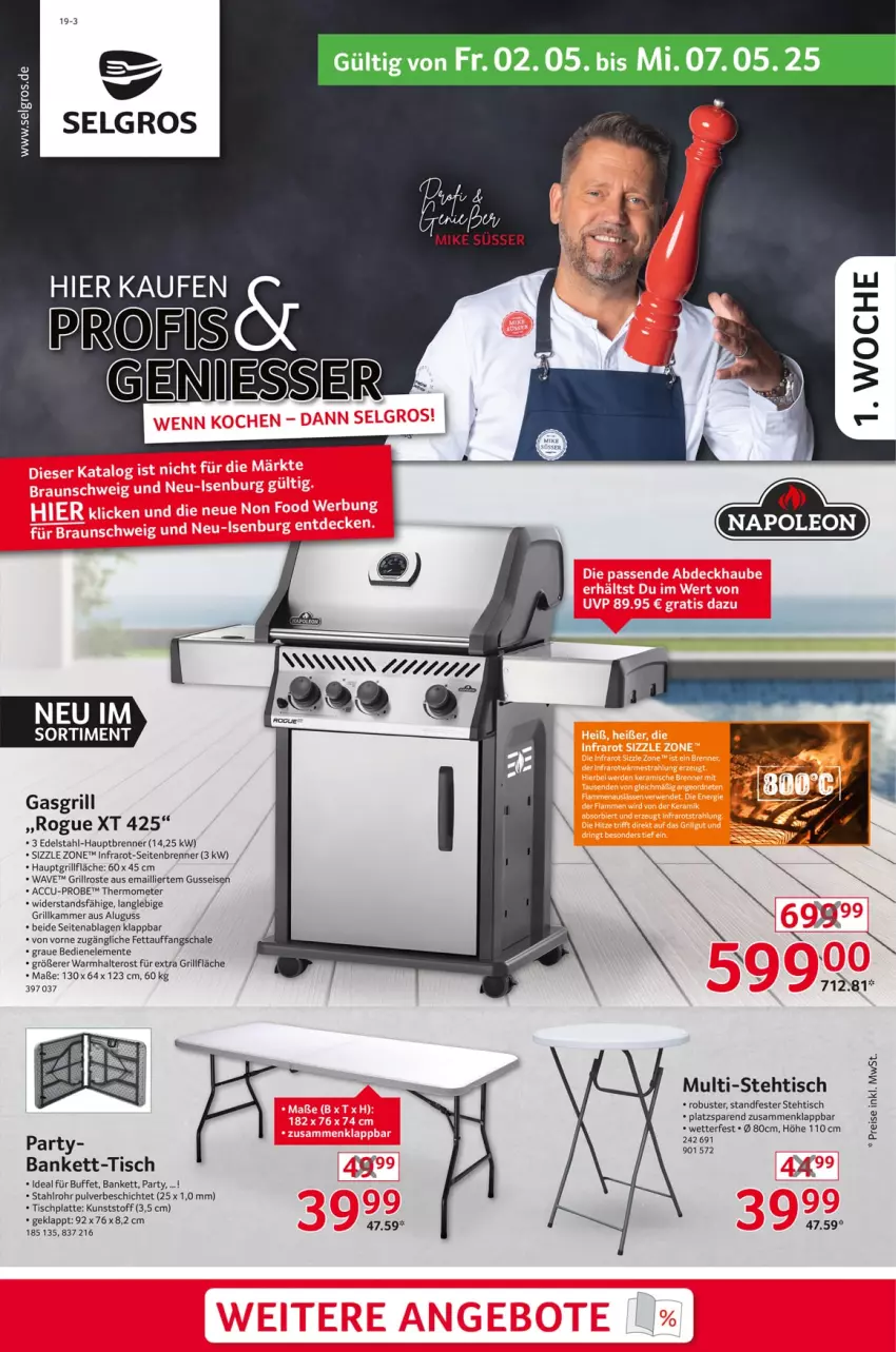 Aktueller Prospekt Selgros - Non Food - von 02.05 bis 07.05.2025 - strona 1 - produkty: ACC, Bank, edelstahl, eis, ente, gasgrill, grill, grillfläche, grillrost, HP, latte, LG, reis, Schal, Schale, thermometer, Ti, tisch, tischplatte