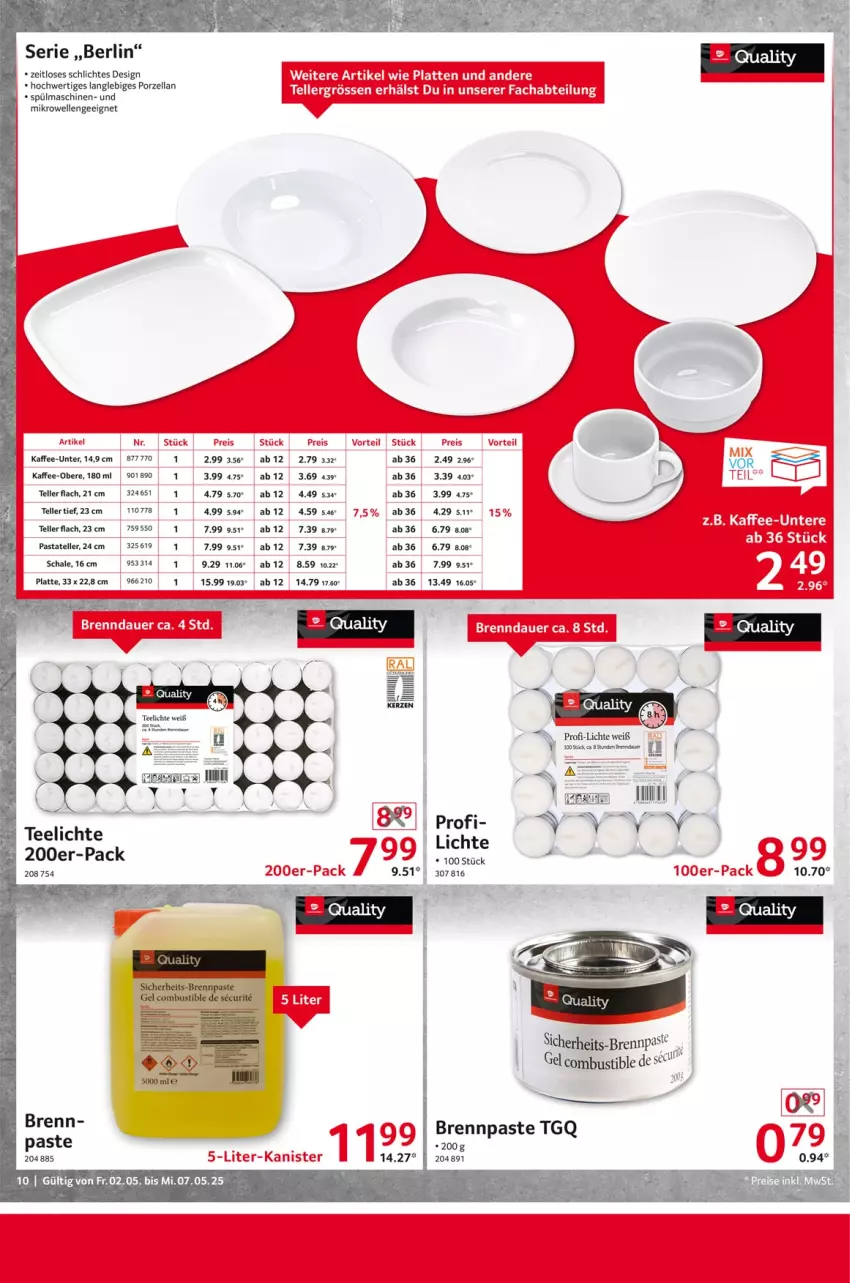 Aktueller Prospekt Selgros - Non Food - von 02.05 bis 07.05.2025 - strona 10 - produkty: Abtei, auer, Brennpaste, eis, elle, ente, kaffee, Kaffee-Obere, latte, mikrowelle, pasta, reis, Schal, Schale, spülmaschinen, tee, Teelicht, teelichte, teller, Ti