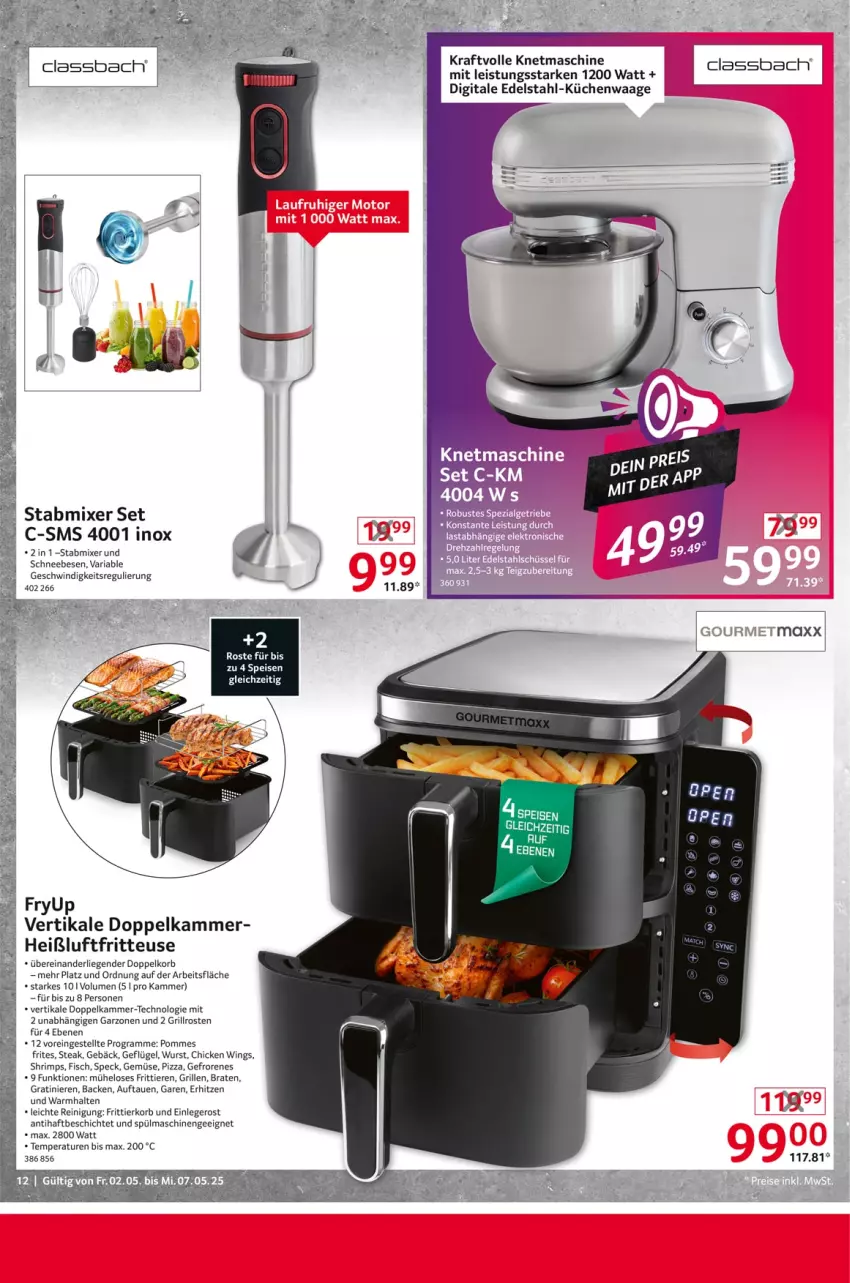 Aktueller Prospekt Selgros - Non Food - von 02.05 bis 07.05.2025 - strona 12 - produkty: braten, chicken wings, edelstahl, eis, fisch, fritteuse, Frittierkorb, Geflügel, grill, grillrost, Heißluftfritteuse, korb, kraft, küche, Küchen, Küchenwaage, Liege, Mixer, pizza, pommes, Reinigung, Ria, Schneebesen, Speck, spülmaschinen, stabmixer, steak, Ti, Tiere, Waage, wurst