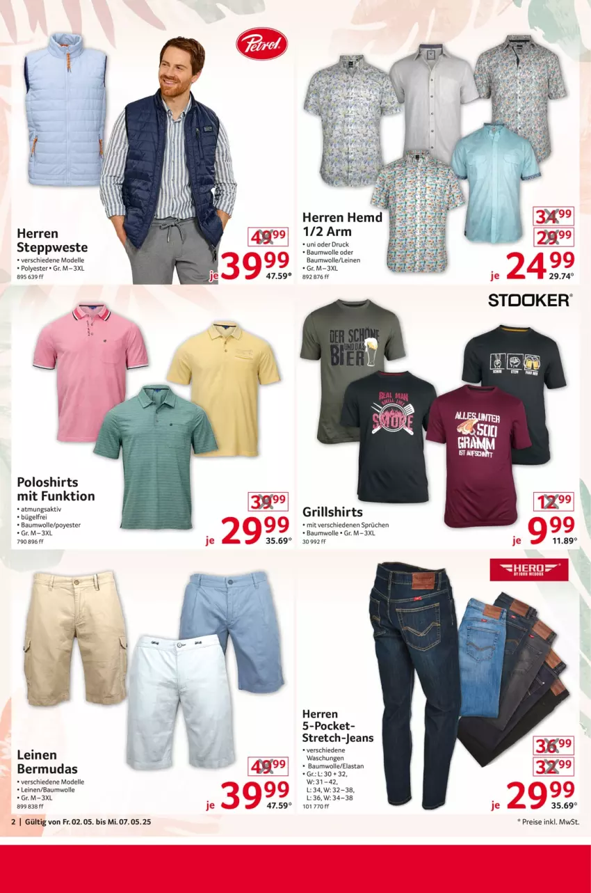 Aktueller Prospekt Selgros - Non Food - von 02.05 bis 07.05.2025 - strona 2 - produkty: Bau, baumwolle, bermuda, bermudas, bügel, dell, eis, elle, grill, hemd, jeans, leine, Mode, poloshirt, reis, shirt, shirts, Ti, Weste, wolle