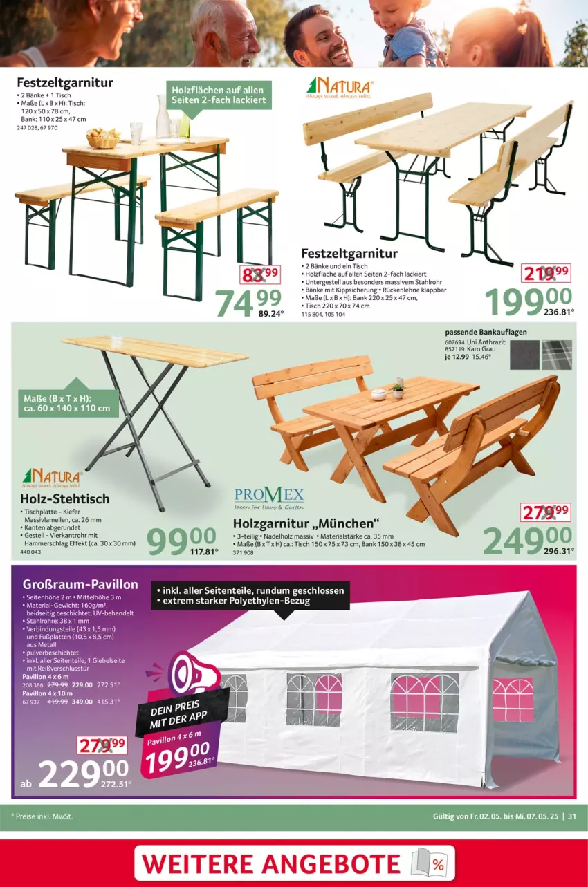 Aktueller Prospekt Selgros - Non Food - von 02.05 bis 07.05.2025 - strona 31 - produkty: Bank, eis, elle, ente, garnitur, Garten, Holz, HP, lack, latte, LG, pavillon, reis, Ria, rückenlehne, Ti, tisch, tischplatte, Zelt