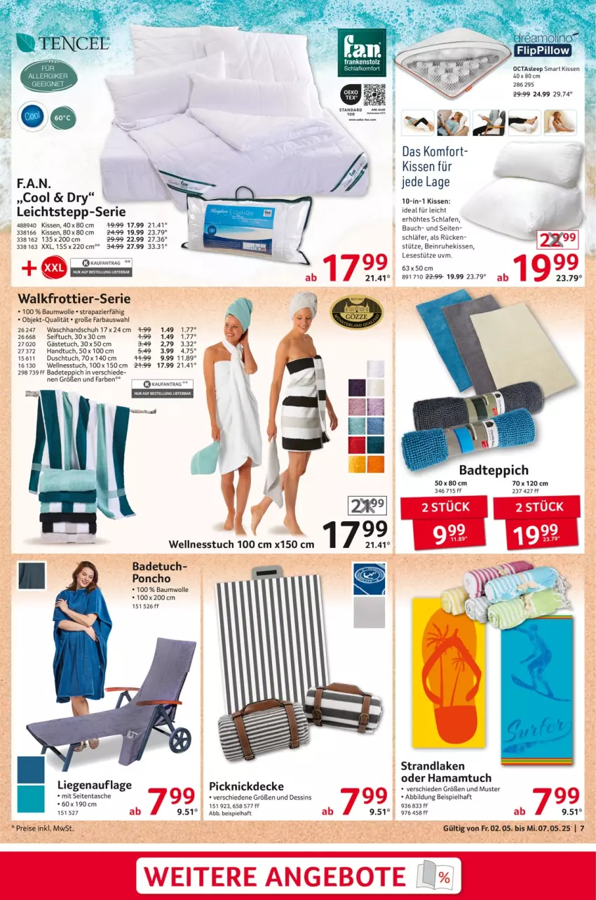 Aktueller Prospekt Selgros - Non Food - von 02.05 bis 07.05.2025 - strona 7 - produkty: angebot, angebote, Bad, Badeteppich, badetuch, badteppich, Bau, baumwolle, decke, duschtuch, eis, gästetuch, hama, Hamamtuch, handtuch, kissen, Liege, mam, picknickdecke, reis, strandlaken, Tasche, teppich, Ti, tuc, waschhandschuh, Wellnesstuch, wolle