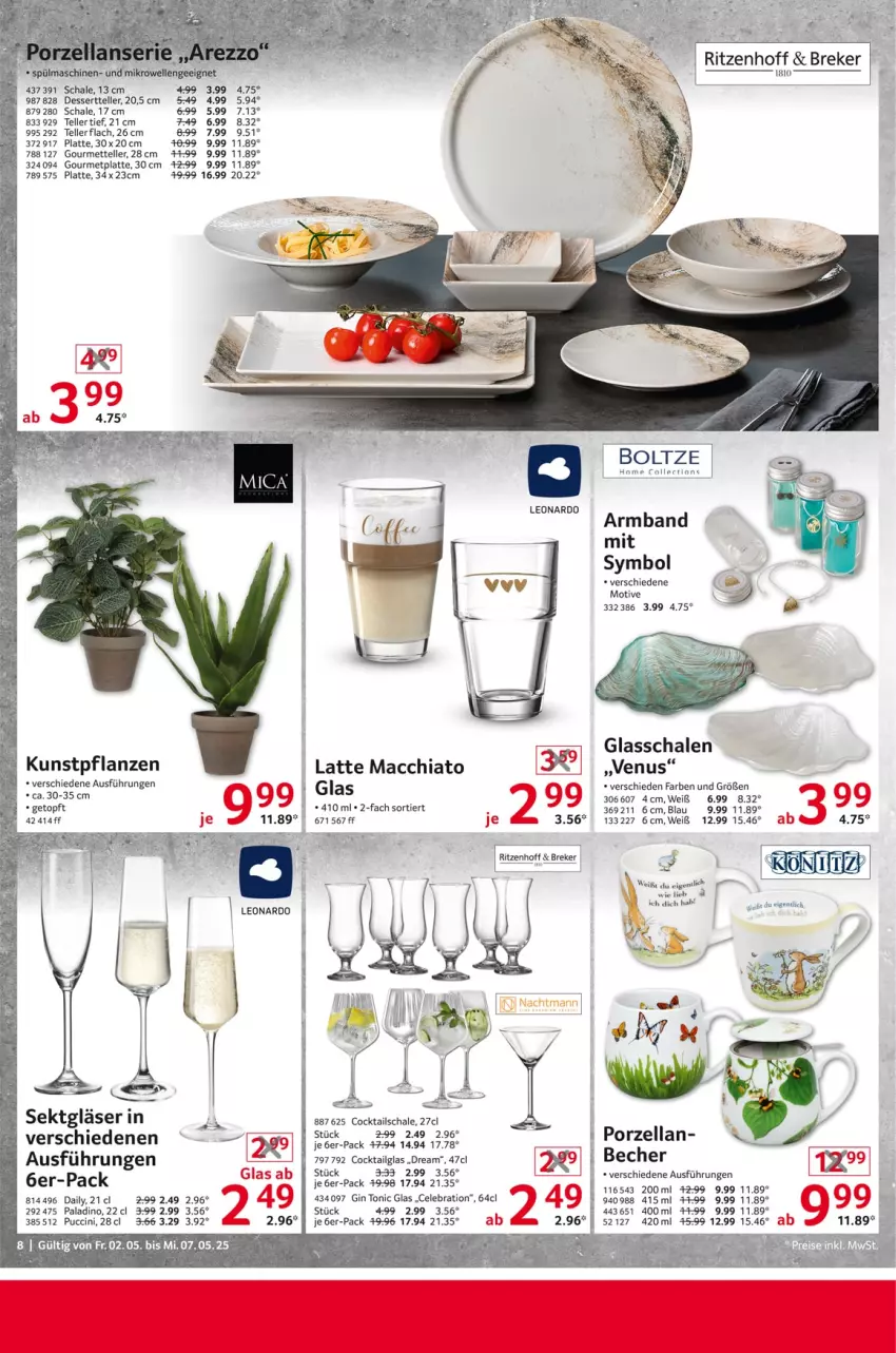 Aktueller Prospekt Selgros - Non Food - von 02.05 bis 07.05.2025 - strona 8 - produkty: ACC, Armband, Becher, chia, cin, cocktail, cocktails, dessert, Dessertteller, elle, gin, Gläser, Kunstpflanze, latte, latte macchiato, leonardo, LG, mac, macchiato, Mett, mikrowelle, pflanze, pflanzen, Schal, Schale, sekt, spülmaschinen, tee, teller, Ti, tonic, topf, venus