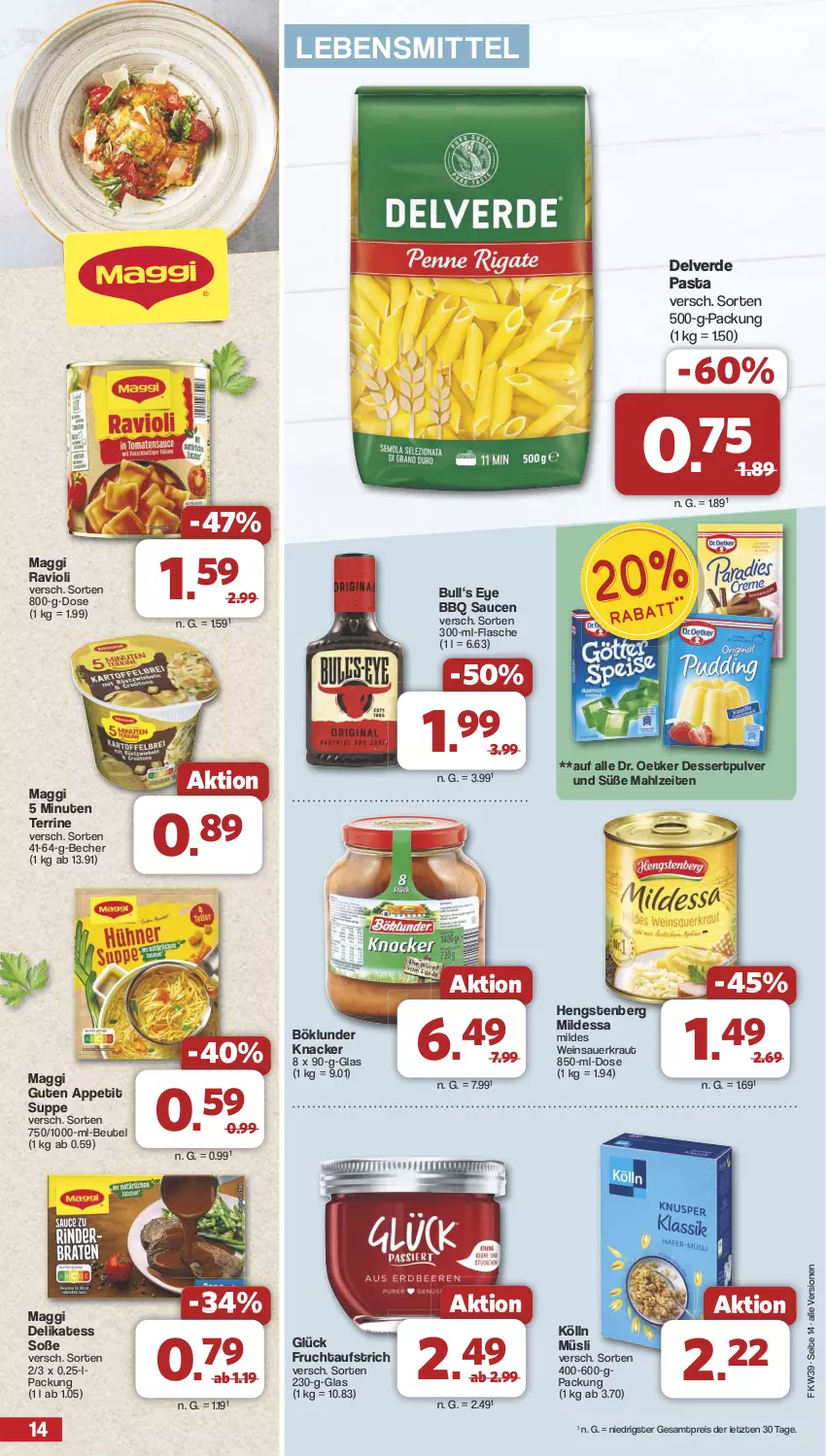 Aktueller Prospekt Famila - Prospekte - von 23.09 bis 28.09.2024 - strona 14 - produkty: auer, aufstrich, Becher, beutel, böklunder, dessert, Dr. Oetker, eis, erde, flasche, frucht, fruchtaufstrich, hengstenberg, knacker, kölln, Kraut, lebensmittel, maggi, müsli, pasta, ravioli, reis, sauce, saucen, Sauerkraut, Soße, suppe, terrine, Ti, wein, Weinsauerkraut, ZTE