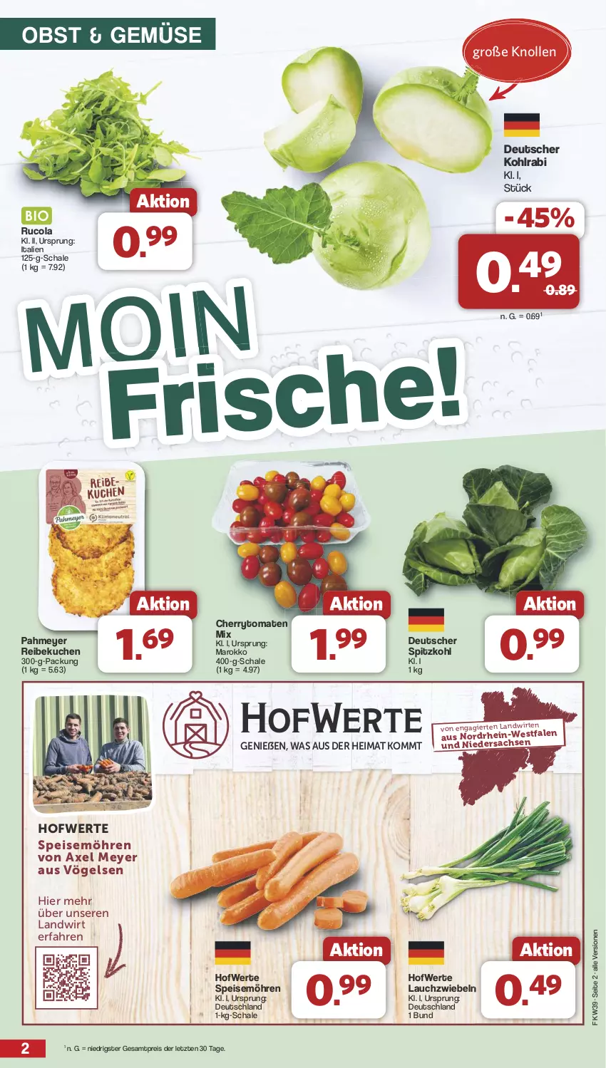 Aktueller Prospekt Famila - Prospekte - von 23.09 bis 28.09.2024 - strona 2 - produkty: axe, cherrytomaten, cola, eis, kohlrabi, kuchen, Lauchzwiebel, lauchzwiebeln, möhren, obst, reis, rucola, sac, Schal, Schale, speisemöhren, spitzkohl, Ti, tomate, tomaten, ZTE, zwiebel, zwiebeln