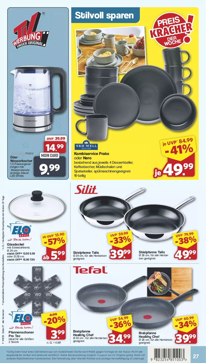 Aktueller Prospekt Famila - Prospekte - von 23.09 bis 28.09.2024 - strona 27 - produkty: auer, Becher, bratpfanne, Brei, coupon, decke, Deckel, dessert, Dessertteller, edelstahl, eis, elle, getränk, getränke, getränkesirup, gin, Glasdeckel, herdarten, kaffee, kaffeebecher, Kocher, Kombiservice, müsli, Müslischale, nero, pfanne, pfannen, reis, Schal, Schale, sirup, Soda, sodastream, Speiseteller, spülmaschinen, Stielpfanne, teller, Ti, wasser, wasserkocher, ZTE