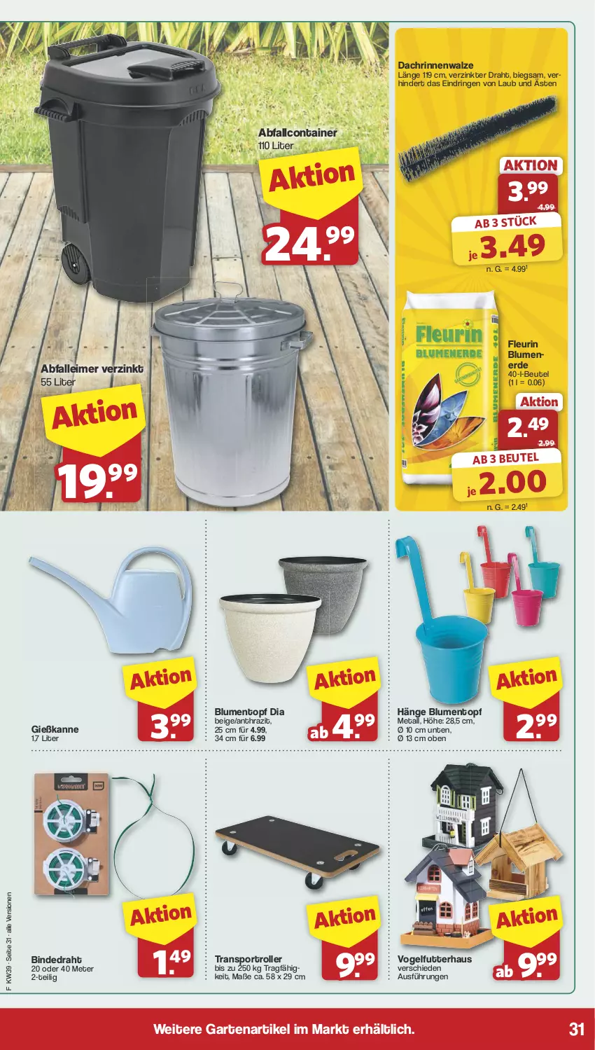 Aktueller Prospekt Famila - Prospekte - von 23.09 bis 28.09.2024 - strona 31 - produkty: Abfalleimer, beutel, blume, blumen, blumenerde, Container, Draht, eimer, erde, Garten, Gießkanne, leimer, ring, Roller, Sport, Ti, topf, Vogelfutter