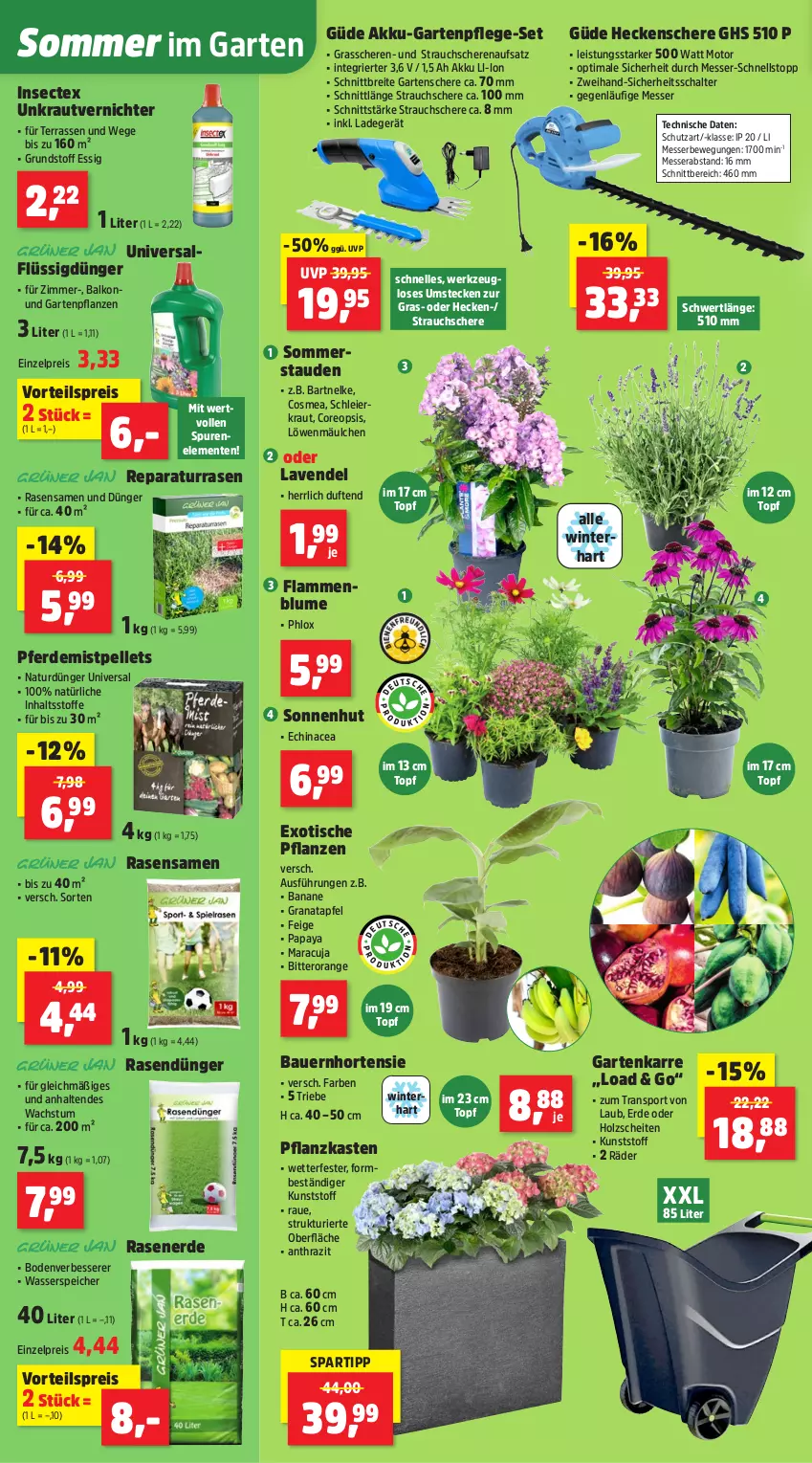 Aktueller Prospekt Thomas Philipps - von 14.07 bis 19.07.2025 - strona 2 - produkty: akku, apfel, auer, banane, Bau, Bauer, blume, Brei, cosmea, dünger, Echinacea, eier, eis, elle, ente, erde, essig, flüssigdünger, Garten, Gartenpflanze, Gartenschere, grana, granatapfel, Grasschere, heckenschere, Holz, hortensie, Kraut, ladegerät, lamm, lavendel, maracuja, messer, natur, orange, oreo, Papaya, Pellets, pflanze, pflanzen, Pflanzkasten, Rana, rasen, rasendünger, Rasenerde, rasensamen, Rauch, reis, Schal, Schere, spartipp, Sport, stauden, Strauchschere, Ti, tisch, topf, unkrautvernichter, vorteilspreis, wasser, werkzeug