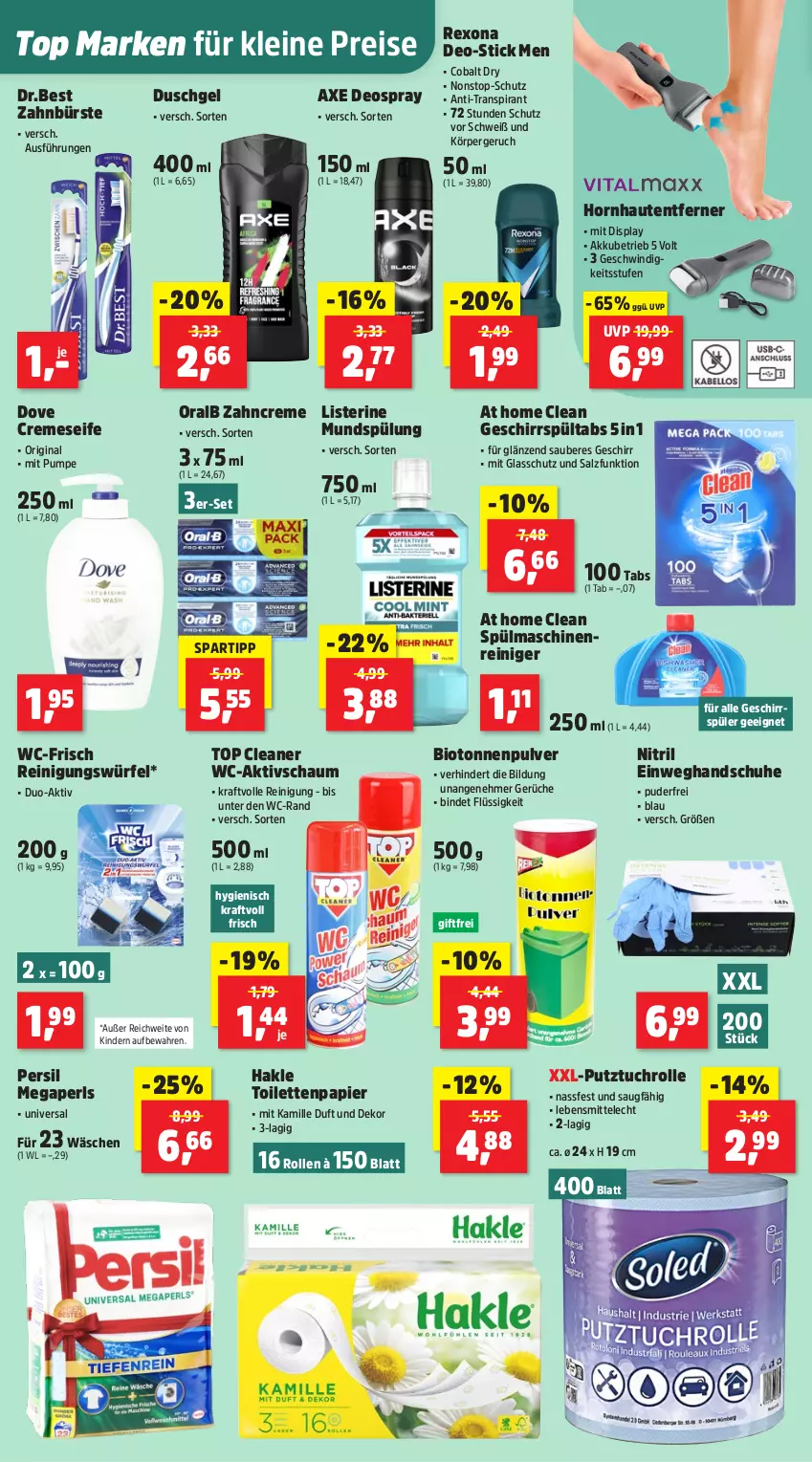 Aktueller Prospekt Thomas Philipps - von 14.07 bis 19.07.2025 - strona 6 - produkty: akku, axe, bio, bürste, creme, cremeseife, deo, deospray, dove, duschgel, Einweghandschuhe, eis, geschirr, geschirrspüler, gin, gsw, hakle, hakle toilettenpapier, handschuhe, Kamill, kamille, Kinder, kraft, lebensmittel, leine, listerine, maschinenreiniger, megaperls, mundspülung, oralb, papier, persil, reiniger, Reinigung, reis, rexona, salz, schuhe, Seife, spartipp, spülmaschinen, spülung, Ti, toilettenpapier, tuc, würfel, zahnbürste, zahncreme