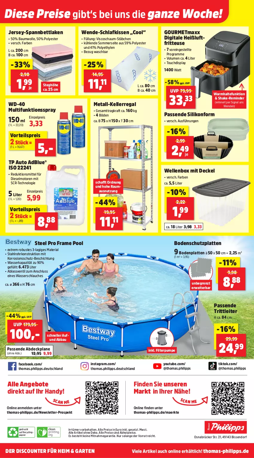 Aktueller Prospekt Thomas Philipps - von 14.07 bis 19.07.2025 - strona 9 - produkty: Abba, abdeckplane, abholpreise, adblue, alle preise sind abholpreise, angebot, angebote, auto, Bau, baumwolle, bett, Bodenplatte, Clin, decke, Deckel, Diesel, discount, eis, elle, fritteuse, Garten, gourmetmaxx, Handy, Heißluftfritteuse, kissen, kraft, latte, Maus, papier, pool, regal, reis, Ria, rwe, schlauch, shake, Signal, Silikonform, spannbettlaken, steel pro, tee, Ti, vorteilspreis, wasser, Wasserschlauch, wolle, Yo