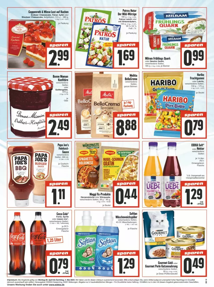 Aktueller Prospekt Edeka - Prospekte - von 27.04 bis 04.05.2024 - strona 2 - produkty: bellacrema, beutel, bier, deka, flasche, gewürz, gourmet gold, küche, kuchen, mab, maggi, maggi fix, mam, milram, Nektar, orange, orangen, orangensaft, quark, saft, Softlan, Ti