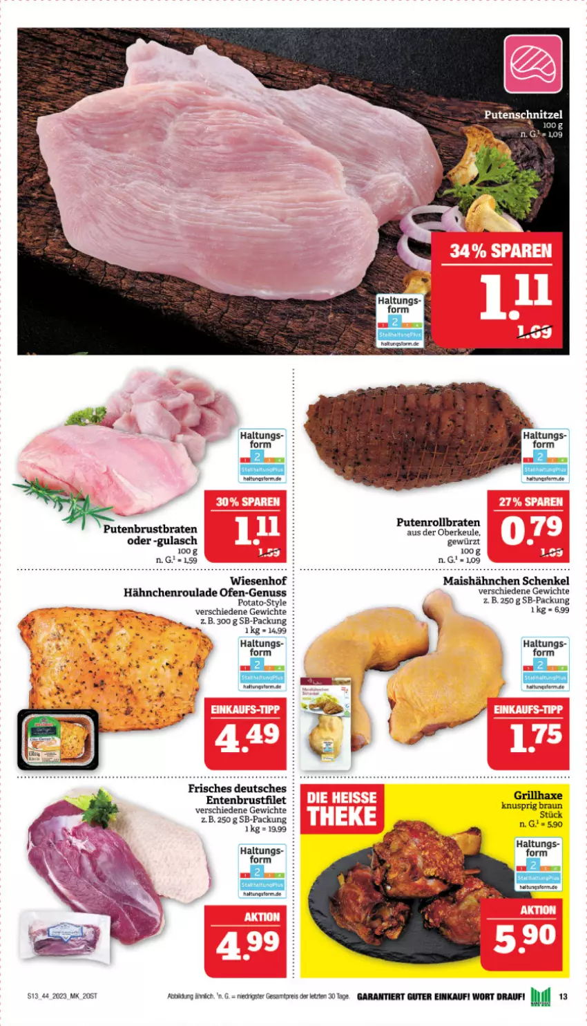 Aktueller Prospekt Marktkauf - Prospekt - von 29.10 bis 04.11.2023 - strona 13 - produkty: axe, braten, brustfilet, eis, ente, Entenbrust, filet, gewürz, gulasch, Haxe, henkel, mais, nuss, Ofen, pute, putenbrust, Putenrollbraten, reis, rollbraten, schenkel, Ti, wiesenhof, ZTE