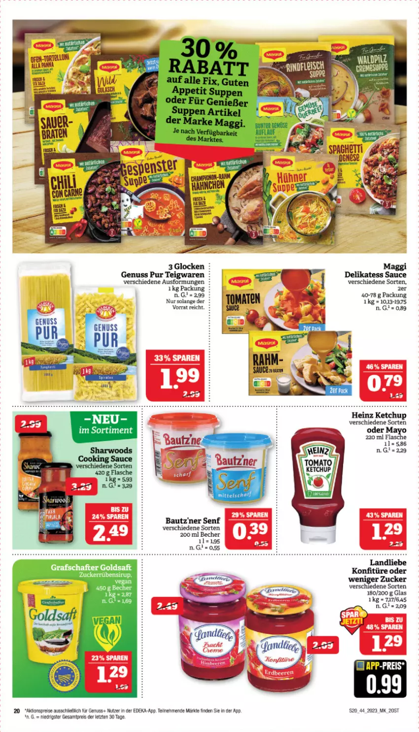 Aktueller Prospekt Marktkauf - Prospekt - von 29.10 bis 04.11.2023 - strona 20 - produkty: aktionspreis, Bau, Becher, deka, delikatess sauce, eis, flasche, grafschafter, heinz, konfitüre, landliebe, maggi, nuss, reis, sauce, senf, Ti, Yo, ZTE, zucker