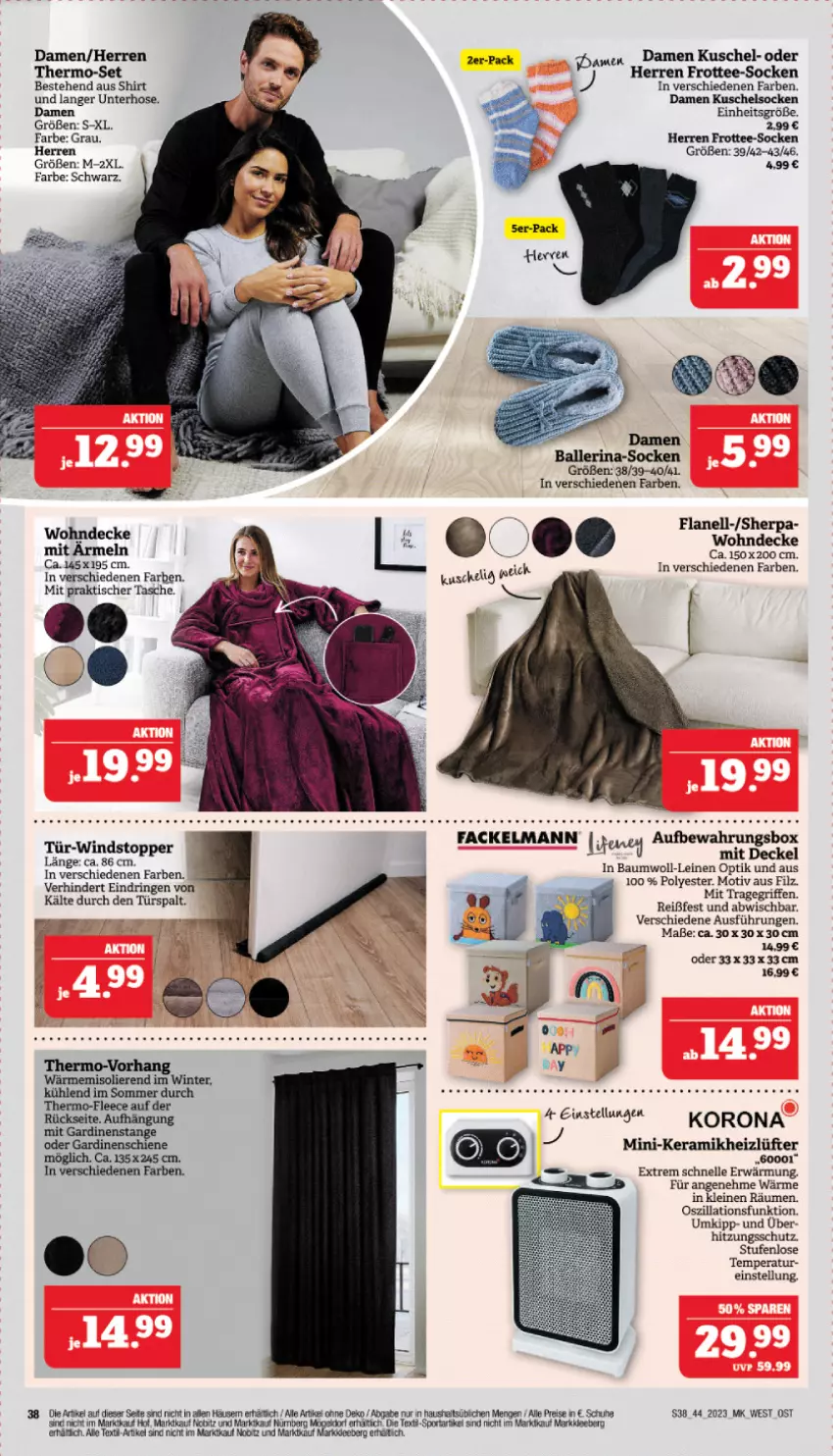 Aktueller Prospekt Marktkauf - Prospekt - von 29.10 bis 04.11.2023 - strona 38 - produkty: aufbewahrungsbox, ball, Bau, decke, Deckel, eis, elle, fackelmann, Frottee-Socken, Gardinen, hose, Kuschelsocken, leine, reis, ring, schuhe, shirt, socken, Sport, Tasche, tee, Ti, tisch, topper, tragegriff