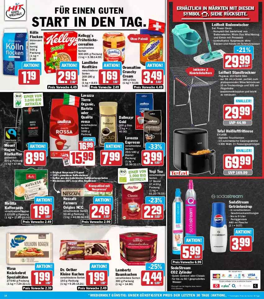 Aktueller Prospekt Hit - Wochenprospekt - von 22.09 bis 27.09.2025 - strona 14 - produkty: Amber, asus, auto, Bau, beutel, bio, Blüte, bodenwischer, bohne, bohnen, brot, cerealien, dallmayr, dallmayr gold, Dr. Oetker, eimer, eis, espresso, flasche, fritteuse, getränk, getränke, getränkesirup, gin, Heißluftfritteuse, kaffee, kaffeebohnen, kaffeepads, knäckebrot, kölln, konfitüre, kuchen, lambertz, landliebe, lavazza, leifheit, leine, mac, melitta, Nescafé, nespresso, nestlé, ohne palmöl, ovomaltine, reis, röstkaffee, sirup, Soda, sodastream, Spezi, Sprudel, tefal, Ti, Tiere, tisch, touchscreen, Trockner, trolli, wasa, wasser, Yo, ZTE