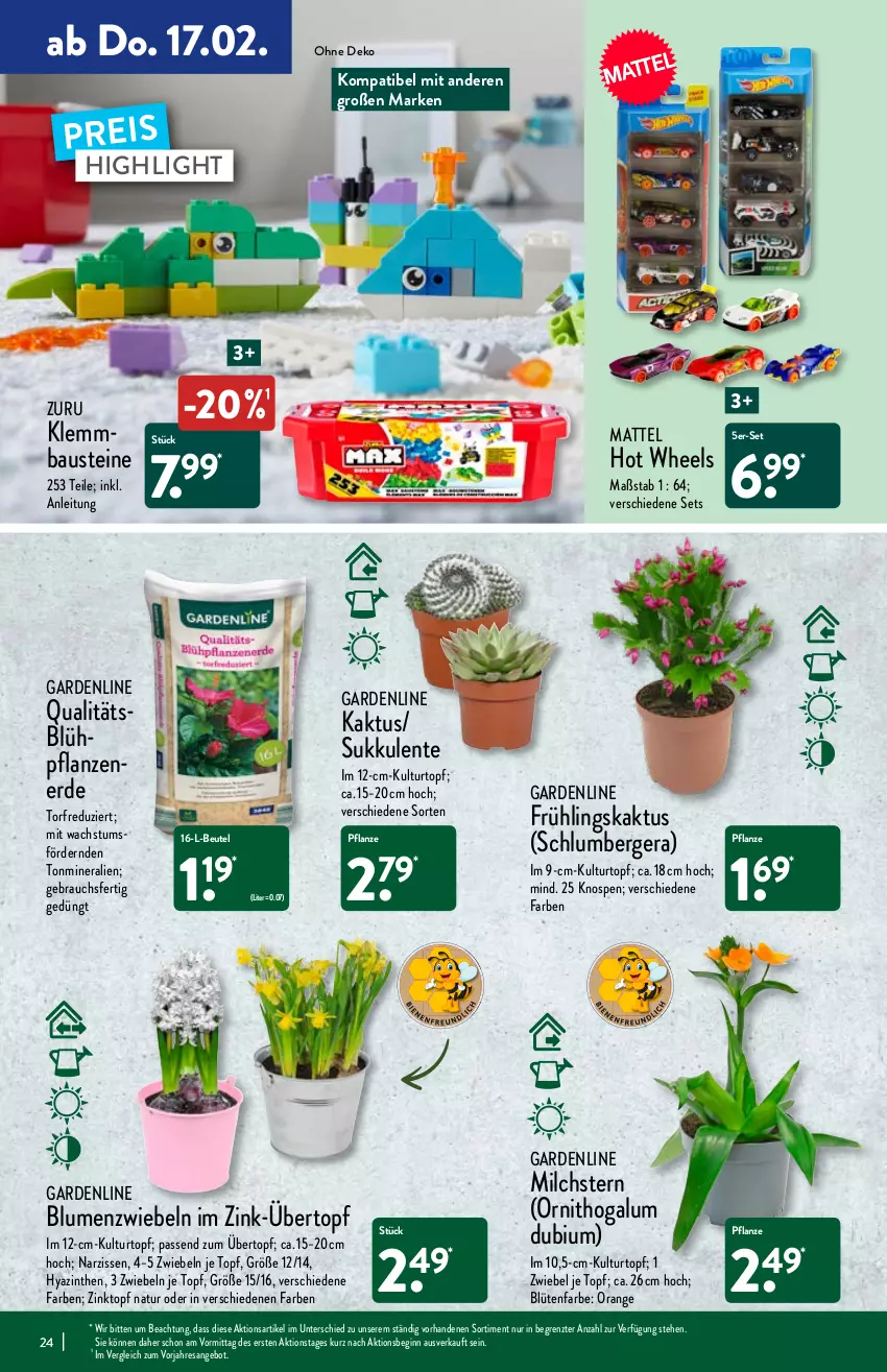 Aktueller Prospekt Aldi Nord - Aldi-Aktuell - von 14.02 bis 19.02.2022 - strona 24 - produkty: angebot, aust, Bau, Berger, beutel, blume, blumen, Blüte, Brei, eis, ente, erde, gin, Hot Wheels, kulturtopf, Mattel, milch, Narzissen, natur, orange, pflanze, pflanzen, Rauch, reis, resa, Sukkulente, Ti, topf, übertopf, ZTE, zwiebel, zwiebeln