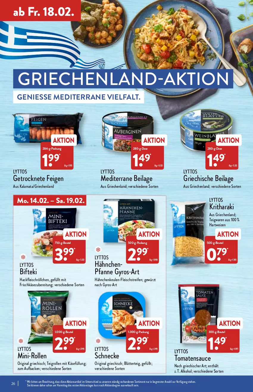 Aktueller Prospekt Aldi Nord - Aldi-Aktuell - von 14.02 bis 19.02.2022 - strona 26 - produkty: alkohol, beutel, Bifteki, blätterteig, eis, Feigen, fleisch, frischkäse, frischkäsezubereitung, gewürz, gin, gyros, hackfleisch, hartweizen, ilag, Käse, pfanne, reifen, sauce, Teigrolle, teigwaren, Ti, tomate, tomaten, tomatensauce, ZTE