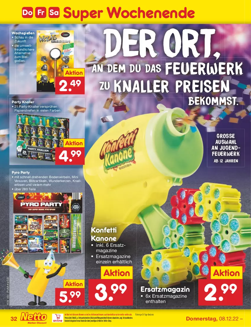 Aktueller Prospekt Netto Marken-Discount - Filial-Angebote - von 05.12 bis 10.12.2022 - strona 34 - produkty: beko, bestpreis, eis, erbsen, Jugendfeuerwerk, kerze, Knallerbsen, Konfetti Kanone, magazin, ndk, papier, reifen, reis, rwe, Ti