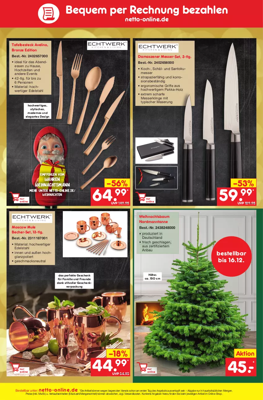 Aktueller Prospekt Netto Marken-Discount - Filial-Angebote - von 05.12 bis 10.12.2022 - strona 47 - produkty: angebot, Bau, Becher, besteck, edelstahl, eis, hochglanz, Holz, LG, mac, messer, Mode, ndk, reis, Ria, telefon, Ti, weihnachten, Weihnachtsbaum, ZTE