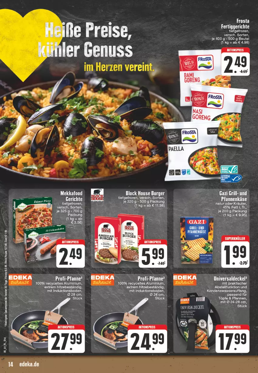 Aktueller Prospekt E Center - Angebote der Woche - von 28.08 bis 02.09.2023 - strona 14 - produkty: aktionspreis, bio, burger, decke, Deckel, deka, eis, elle, frosta, Käse, LG, pfanne, pfannen, pfannenkäse, reis, Ti, tisch, wasser, ZTE