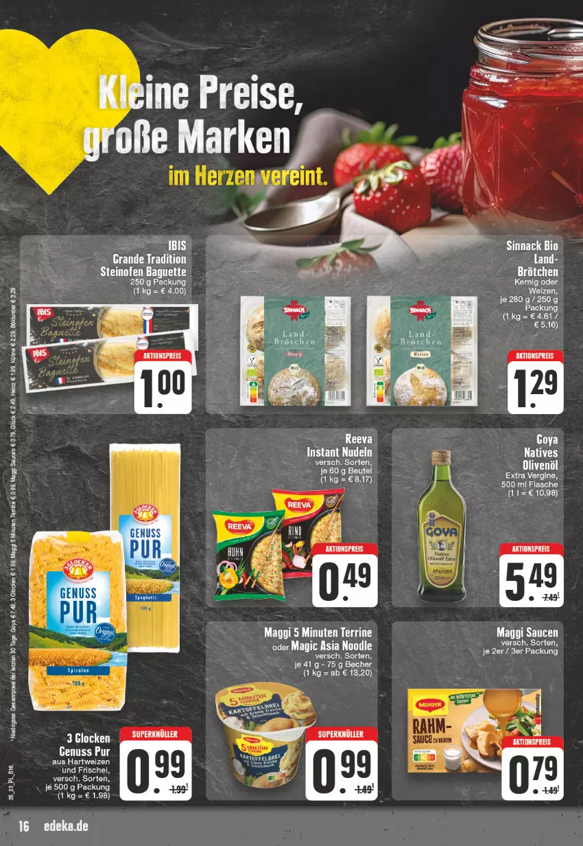 Aktueller Prospekt E Center - Angebote der Woche - von 28.08 bis 02.09.2023 - strona 16 - produkty: aktionspreis, baguette, beutel, bio, brötchen, deka, eis, flasche, gin, hartweizen, maggi, nuss, Ofen, reis, sauce, saucen, sinnack, steinofen, tee, terrine, Ti