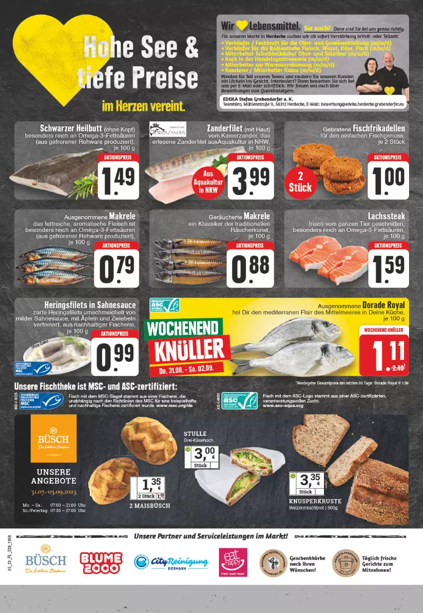 Aktueller Prospekt E Center - Angebote der Woche - von 28.08 bis 02.09.2023 - strona 28 - produkty: aktionspreis, angebot, angebote, apfel, aqua, bier, brot, Dorade, dorade royal, eier, eis, elle, erde, filet, filets, fisch, fische, Fischer, fleisch, hering, Herings, heringsfilets, Kaiser, Käse, Makrele, nuss, omega, Omega-3, reis, rel, Ria, ring, sahne, sauce, Schere, tee, Ti, tisch, uhr, weizenmischbrot, Zander, ZTE, zwiebel, zwiebeln