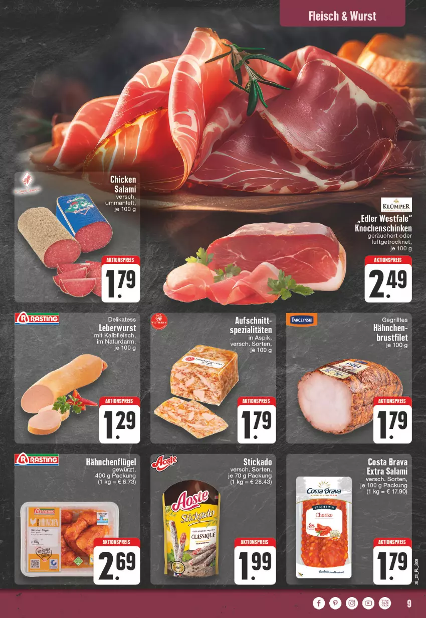 Aktueller Prospekt E Center - Angebote der Woche - von 28.08 bis 02.09.2023 - strona 9 - produkty: aktionspreis, chorizo, eis, hähnchenflügel, reis, salami, schinken, Spezi, stickado, Ti