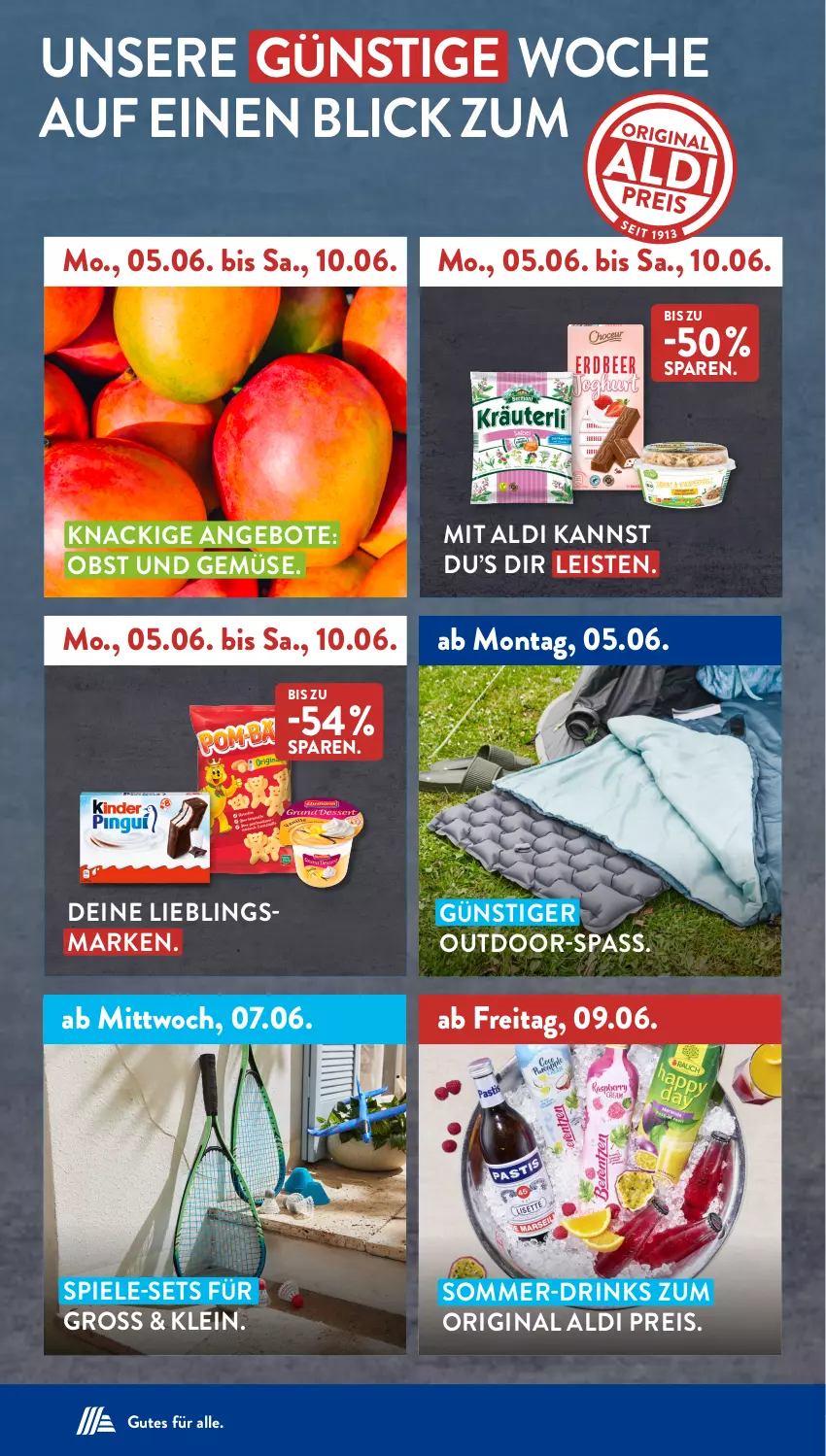 Aktueller Prospekt AldiSud - NÄCHSTE WOCHE - von 05.06 bis 10.06.2023 - strona 2 - produkty: aldi, angebot, angebote, drink, drinks, eis, gin, obst, Obst und Gemüse, reis, Spiele, Ti, und gemüse