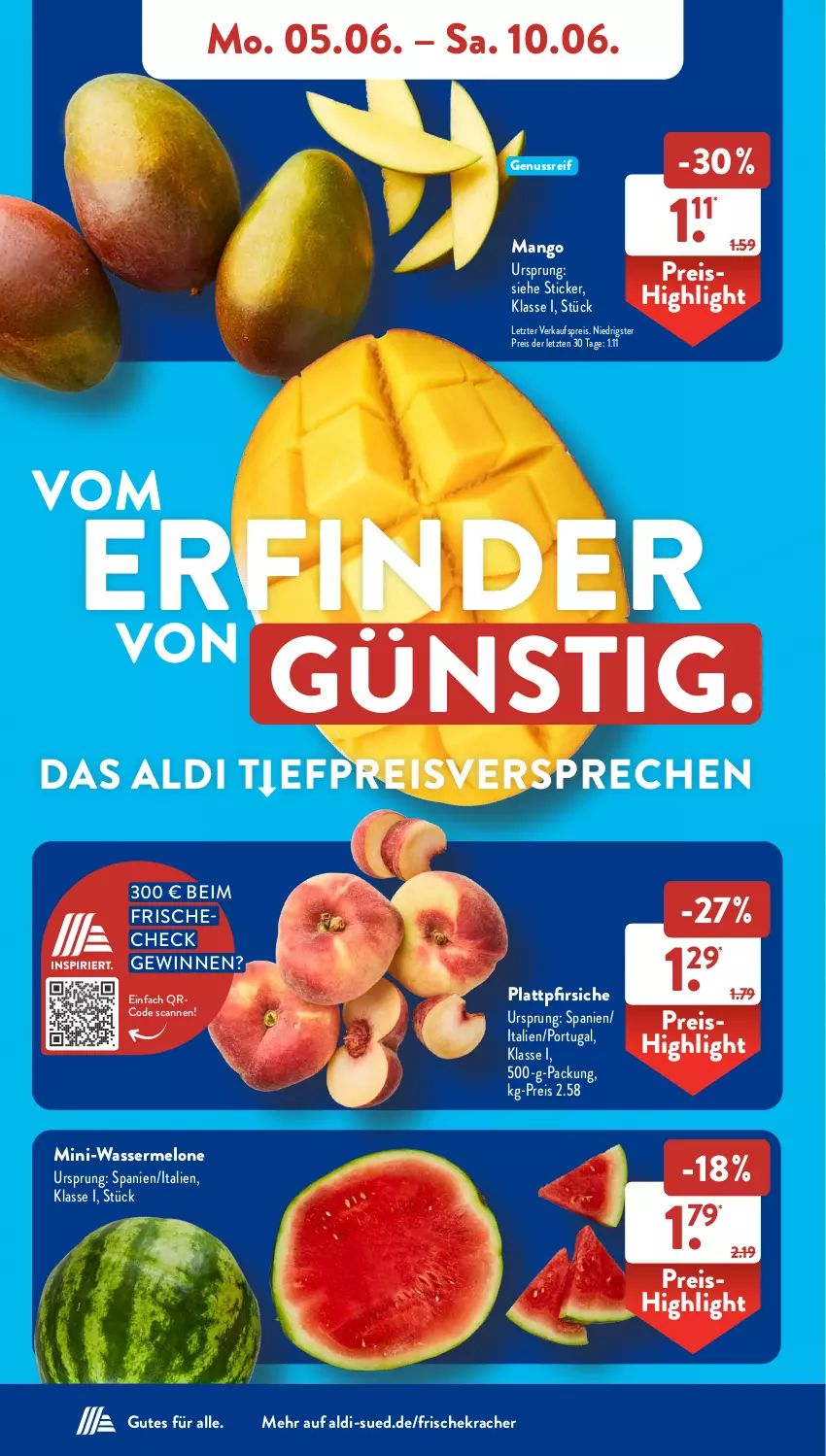 Aktueller Prospekt AldiSud - NÄCHSTE WOCHE - von 05.06 bis 10.06.2023 - strona 3 - produkty: aldi, eis, kracher, mango, melone, nuss, pfirsich, pfirsiche, plattpfirsiche, reis, Ti, wasser, wassermelone, ZTE